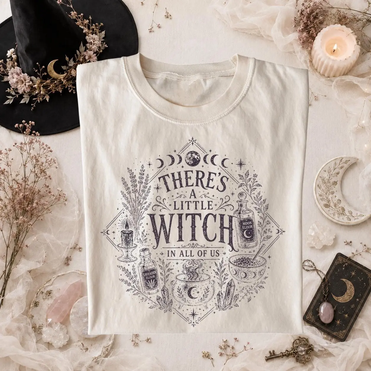 Comfort Colors There's a Little Witch In All of Us Shirt, Witchcore Halloween Graphic Tee for Her