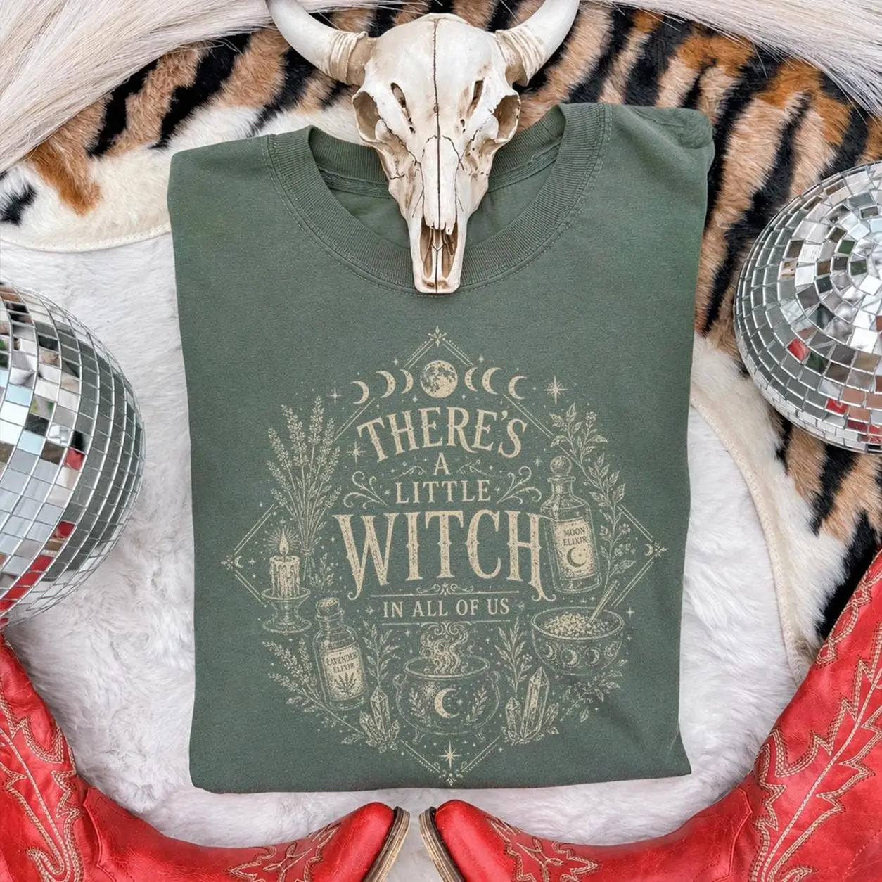 Comfort Colors There's a Little Witch In All of Us Shirt, Witchcore Halloween Graphic Tee for Her - photo 2
