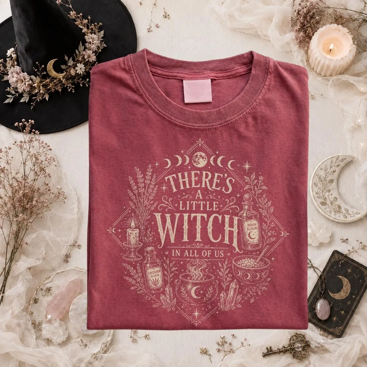 Comfort Colors There's a Little Witch In All of Us Shirt, Witchcore Halloween Graphic Tee for Her - photo 4