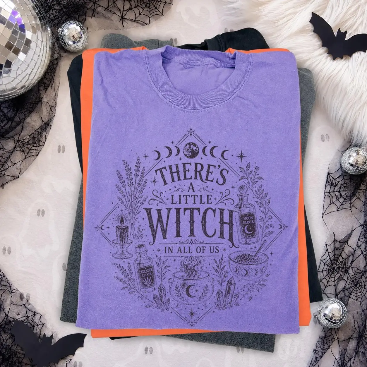 Comfort Colors There's a Little Witch In All of Us Shirt, Witchcore Halloween Graphic Tee for Her - photo 5