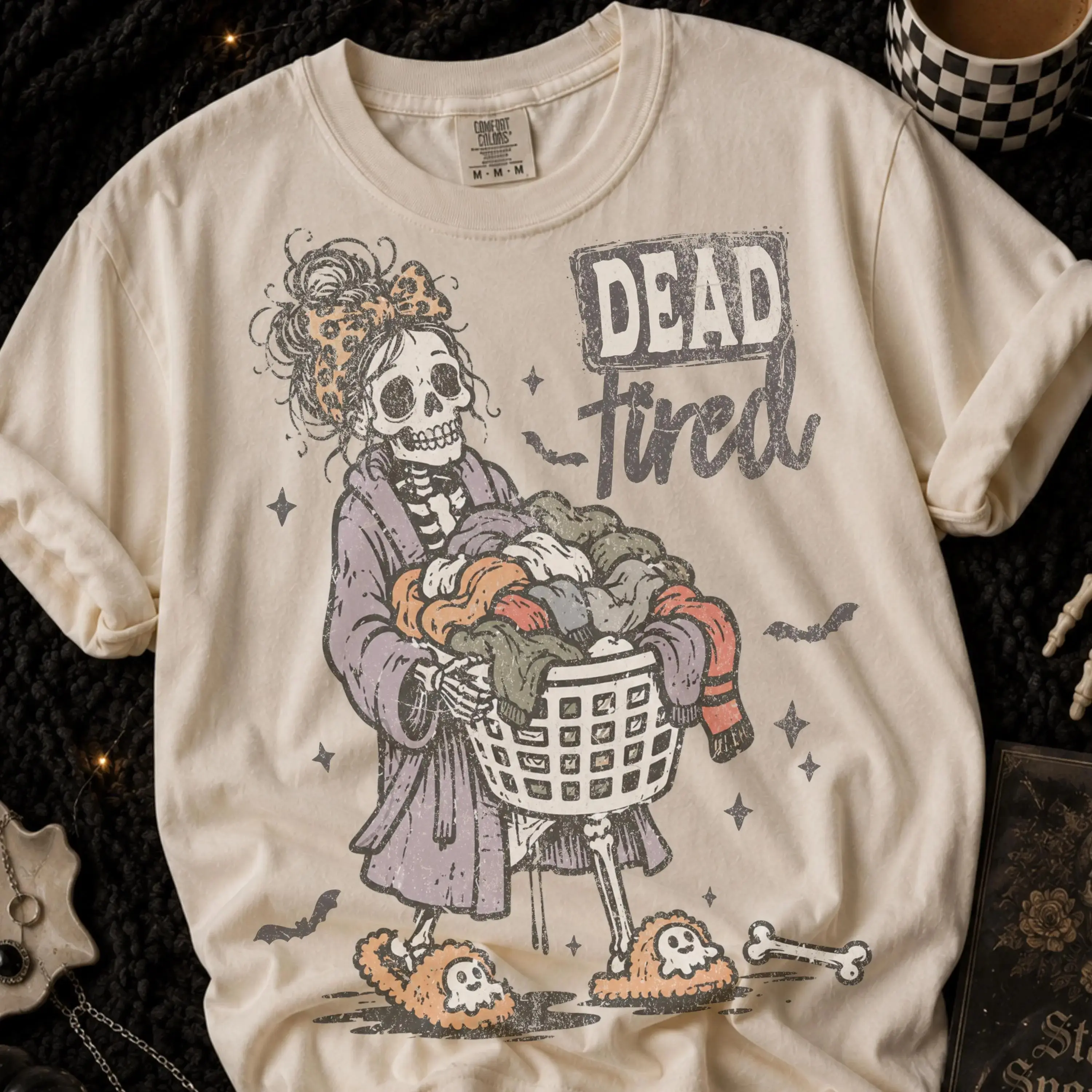 Comfort Colors Tired Mom Halloween Shirt, Cute Sarcastic Skeleton Tee, Funny Retro Spooky Season Mama Fall Vibes