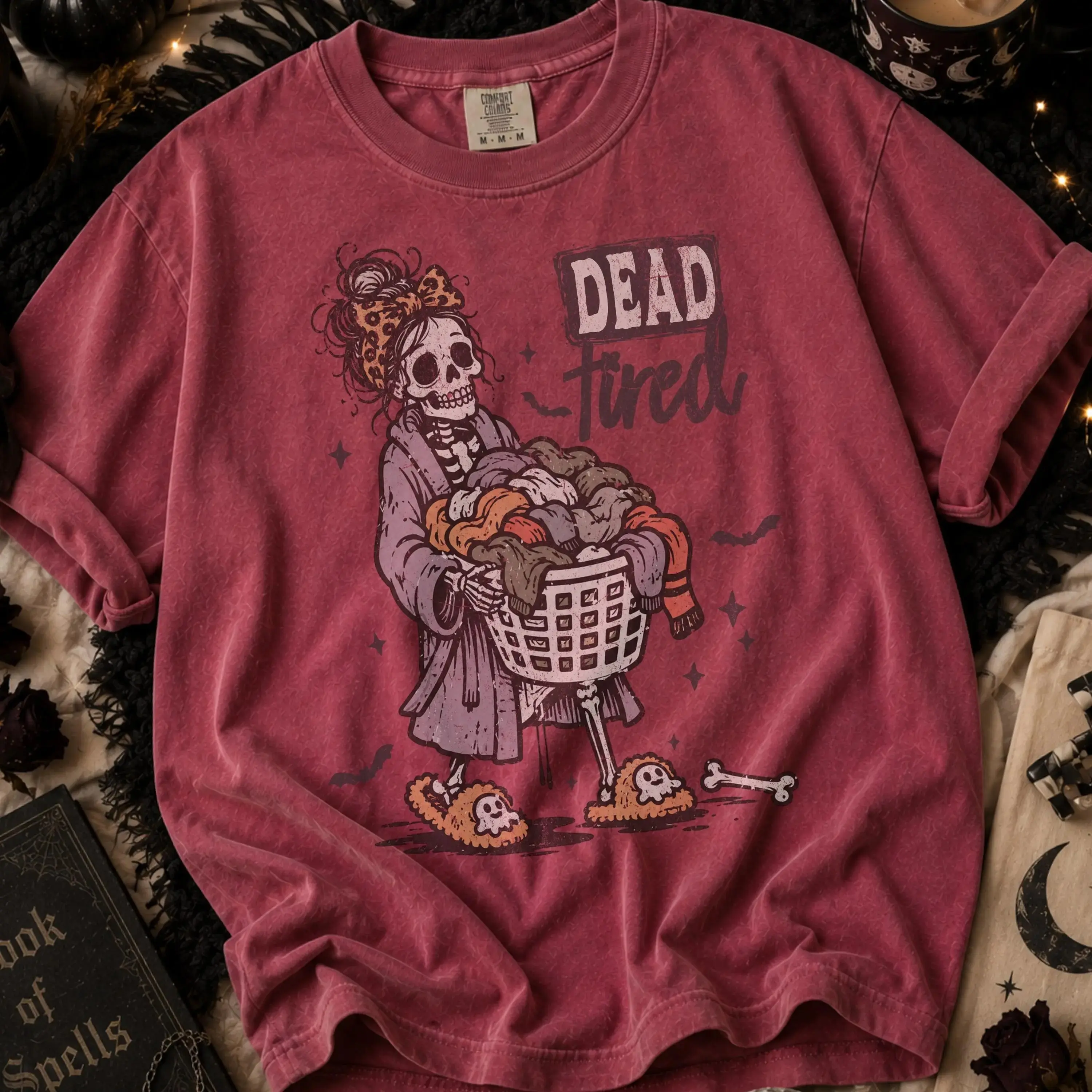Comfort Colors Tired Mom Halloween Shirt, Cute Sarcastic Skeleton Tee, Funny Retro Spooky Season Mama Fall Vibes - photo 3