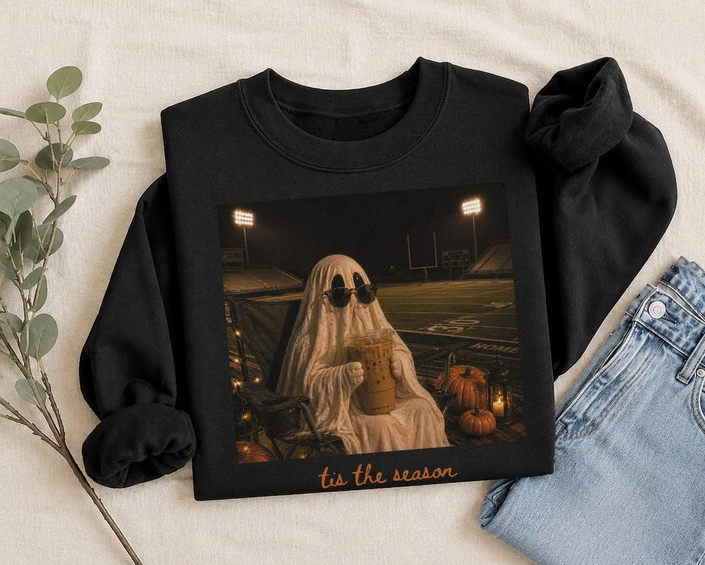 Comfort Colors Tis The Season Football Hoodie, Spooky Game Day Ghost Pullover, Fall Stadium Graphic Top - photo 2