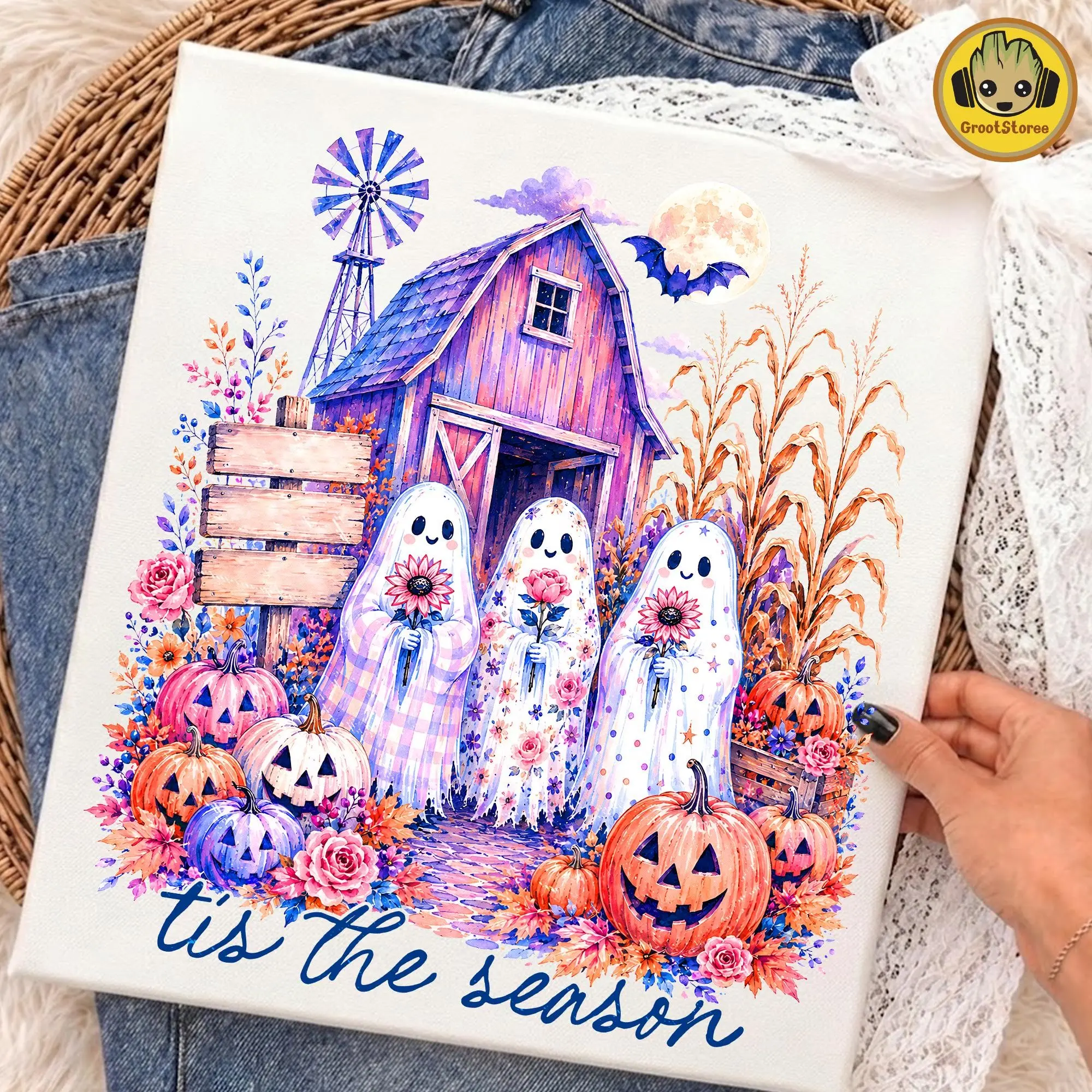 Comfort Colors Tis the Season Ghost Shirt, Unisex Preppy Haunted House Pink Girly Spooky Halloween Tee - photo 2