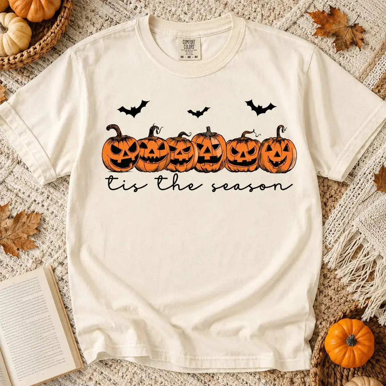 Comfort Colors Tis the Season Jack-o-Lantern Shirt, Vintage Halloween Pumpkin Tee, Spooky Retro Fall Top for Women