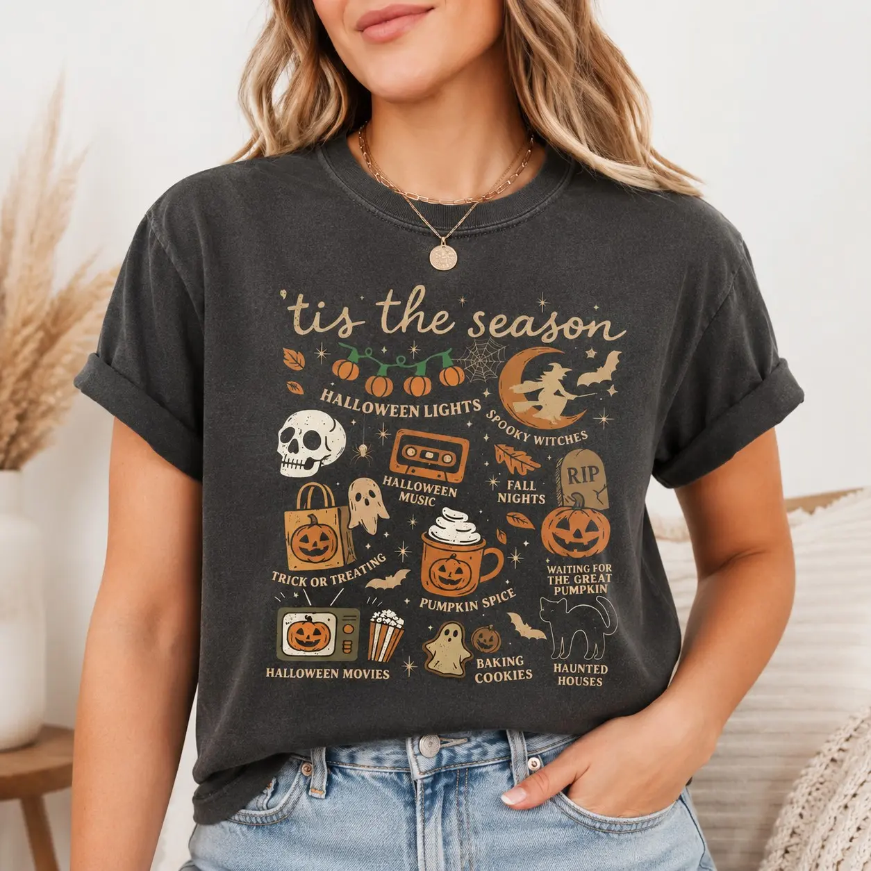 Comfort Colors Tis the Season Spooky Icons Women Graphic Shirt Halloween, Cozy Retro Fall Vibes Tee Autumn Lover Gift - photo 2