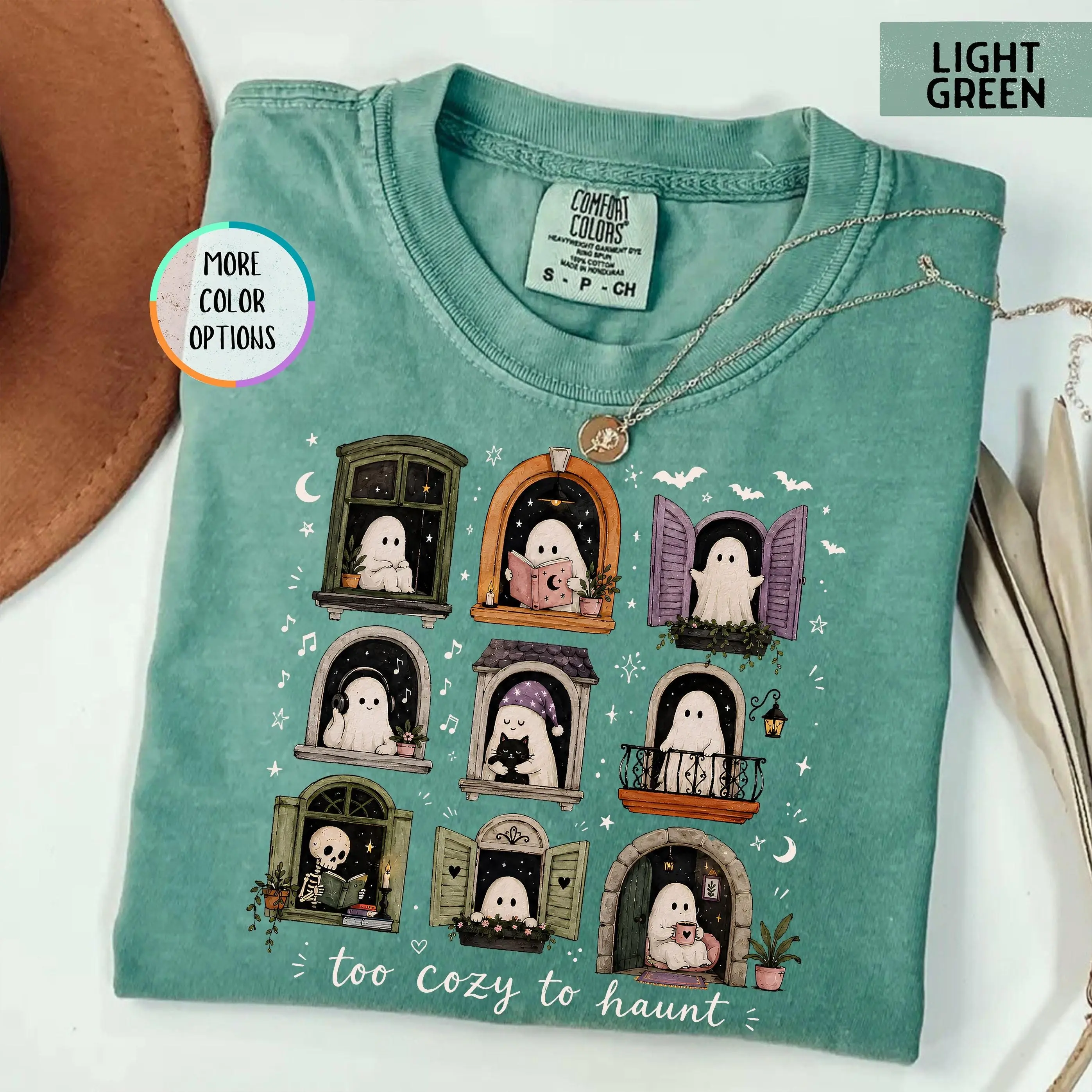 Comfort Colors Too Cozy To Haunt Shirt, Spooky Reading Ghost Tee, Bookish Fall Halloween Gift