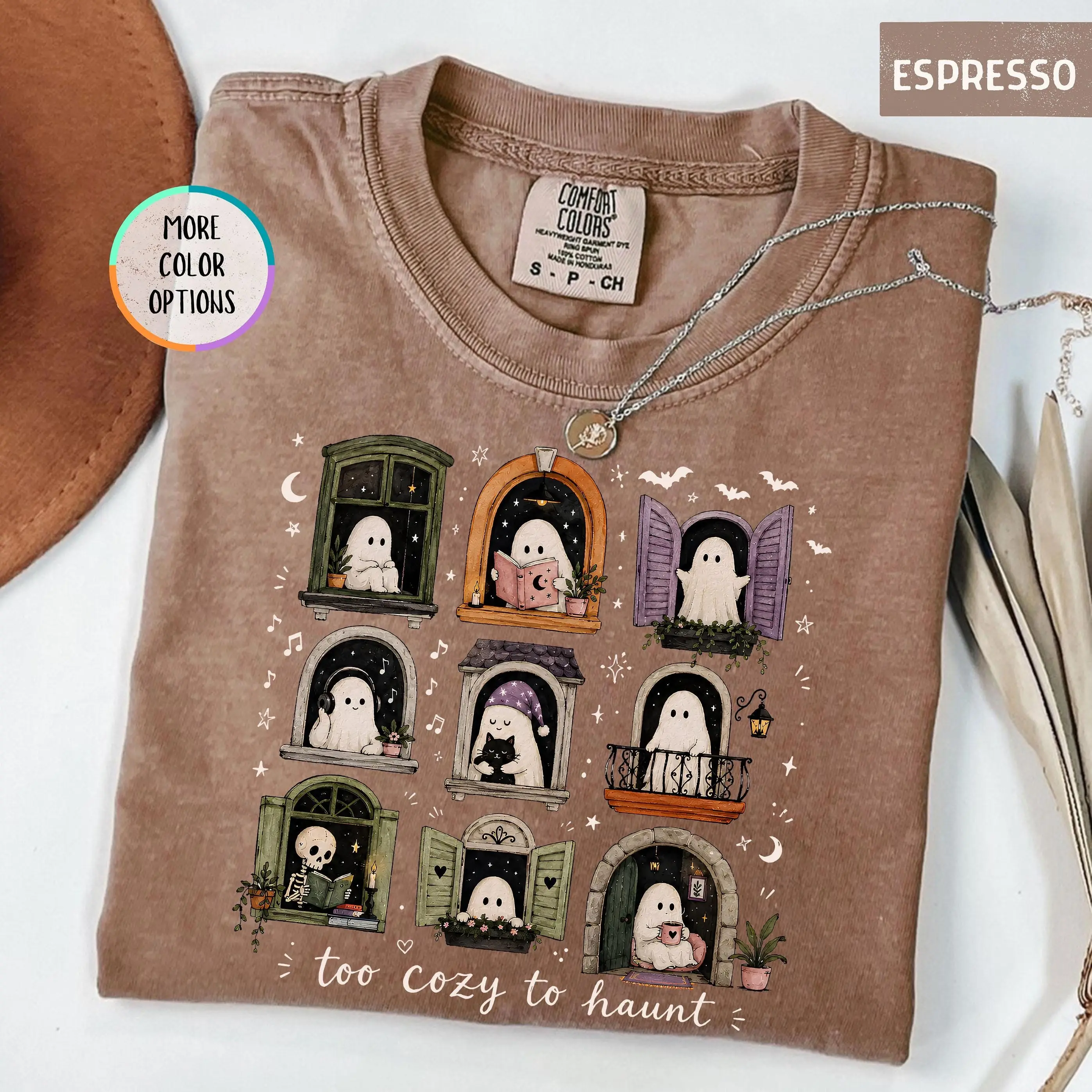 Comfort Colors Too Cozy To Haunt Shirt, Spooky Reading Ghost Tee, Bookish Fall Halloween Gift - photo 3
