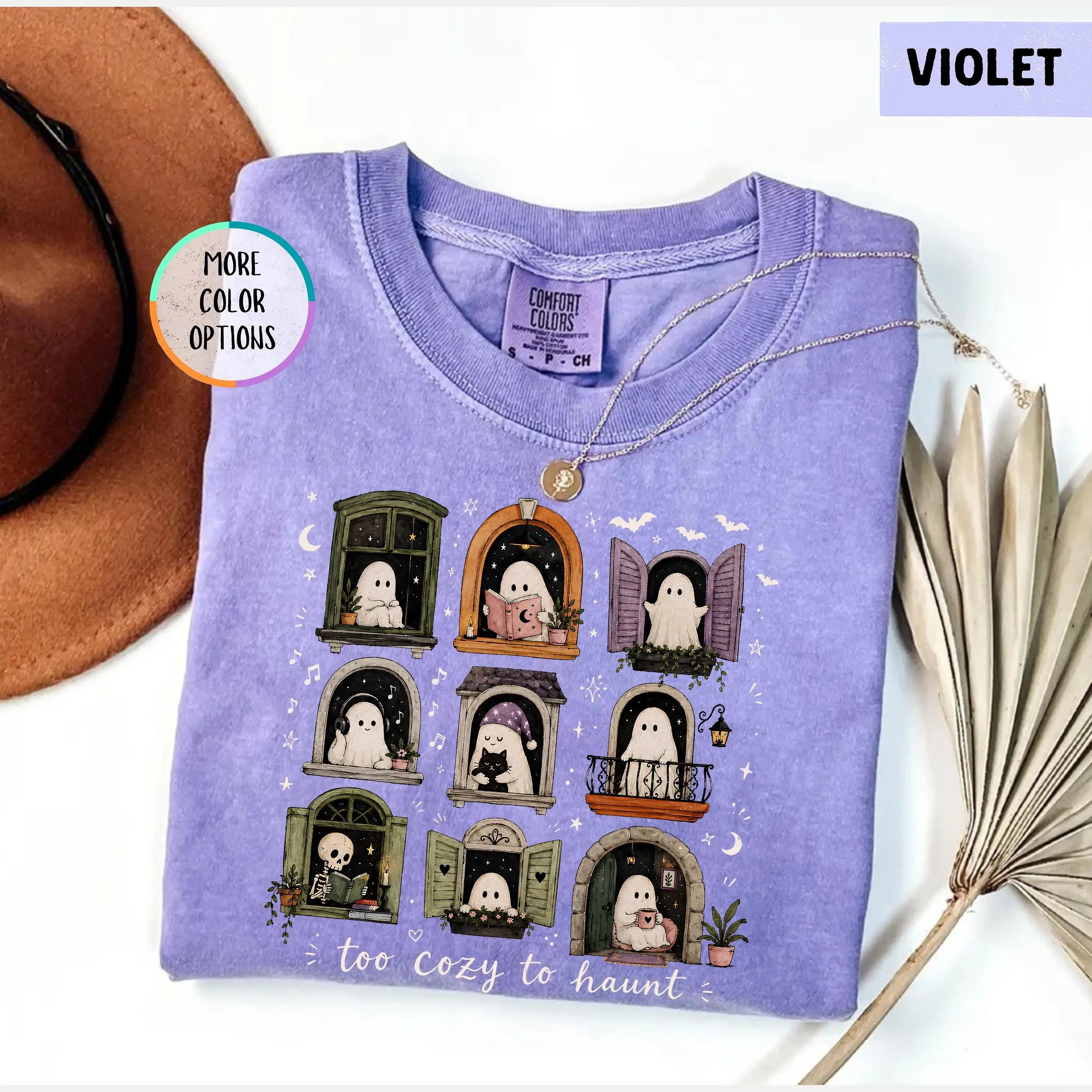 Comfort Colors Too Cozy To Haunt Shirt, Spooky Reading Ghost Tee, Bookish Fall Halloween Gift - photo 4