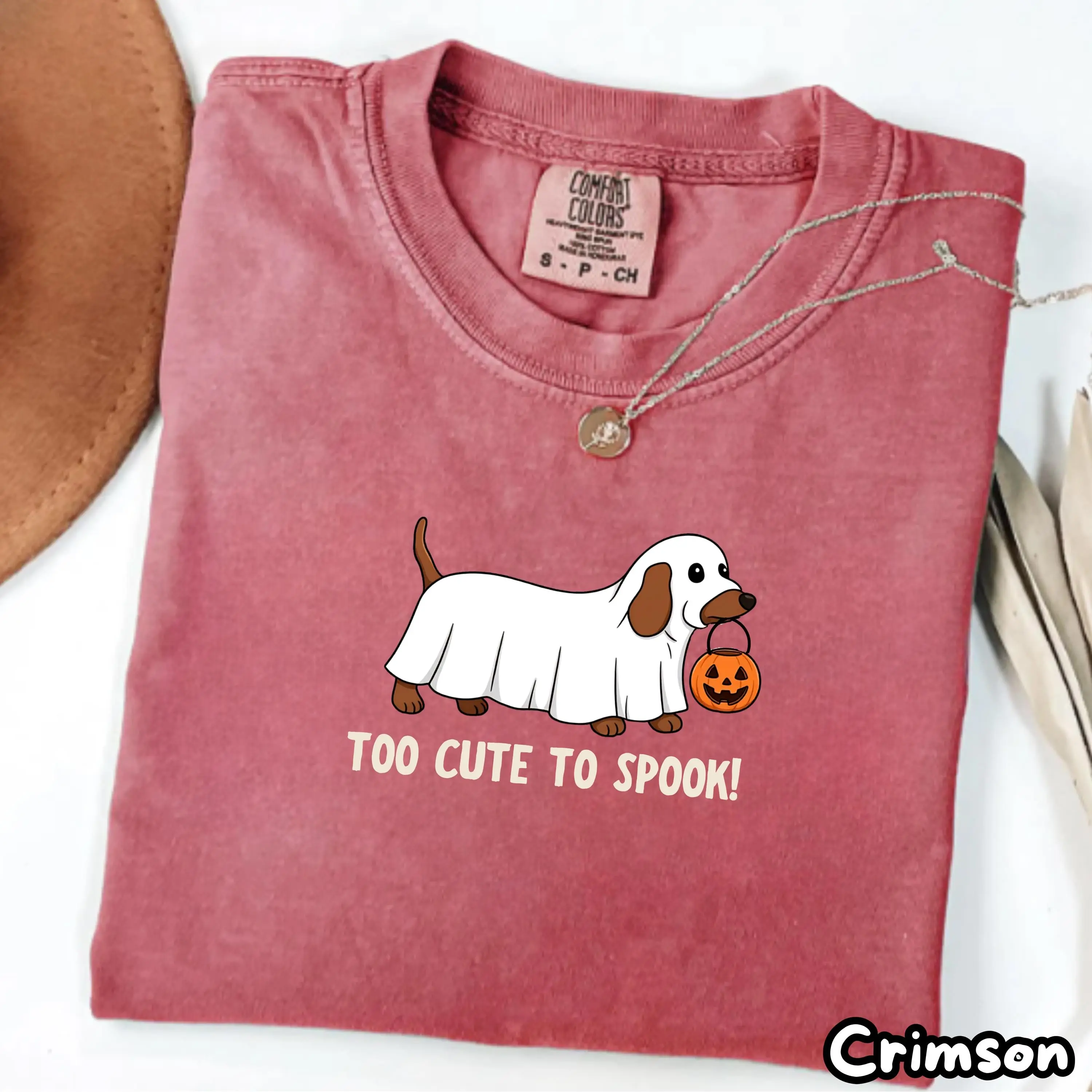 Comfort Colors Too Cute Too Spook Dachshund Ghost Shirt, Halloween Wiener Doxie Dog Tee, Pumpkin Autumn Lover Gift