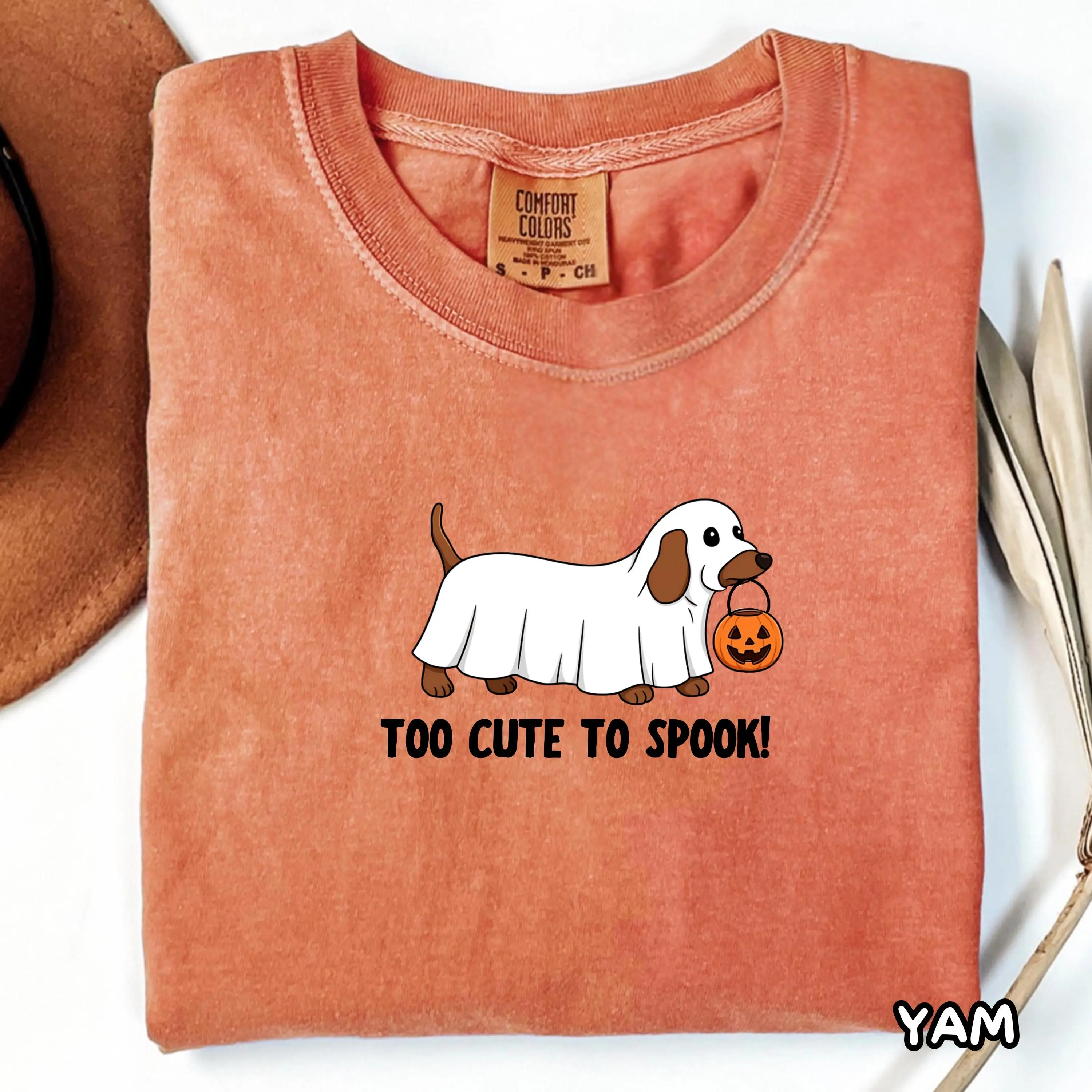 Comfort Colors Too Cute Too Spook Dachshund Ghost Shirt, Halloween Wiener Doxie Dog Tee, Pumpkin Autumn Lover Gift - photo 2