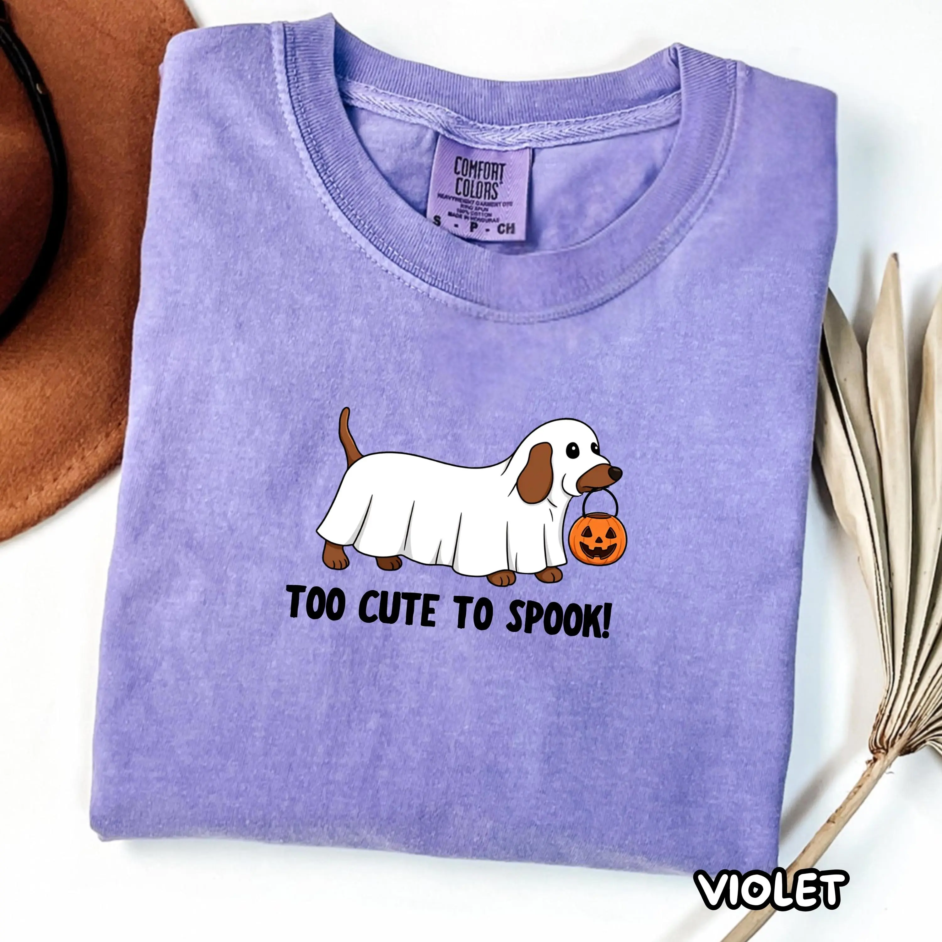 Comfort Colors Too Cute Too Spook Dachshund Ghost Shirt, Halloween Wiener Doxie Dog Tee, Pumpkin Autumn Lover Gift - photo 3