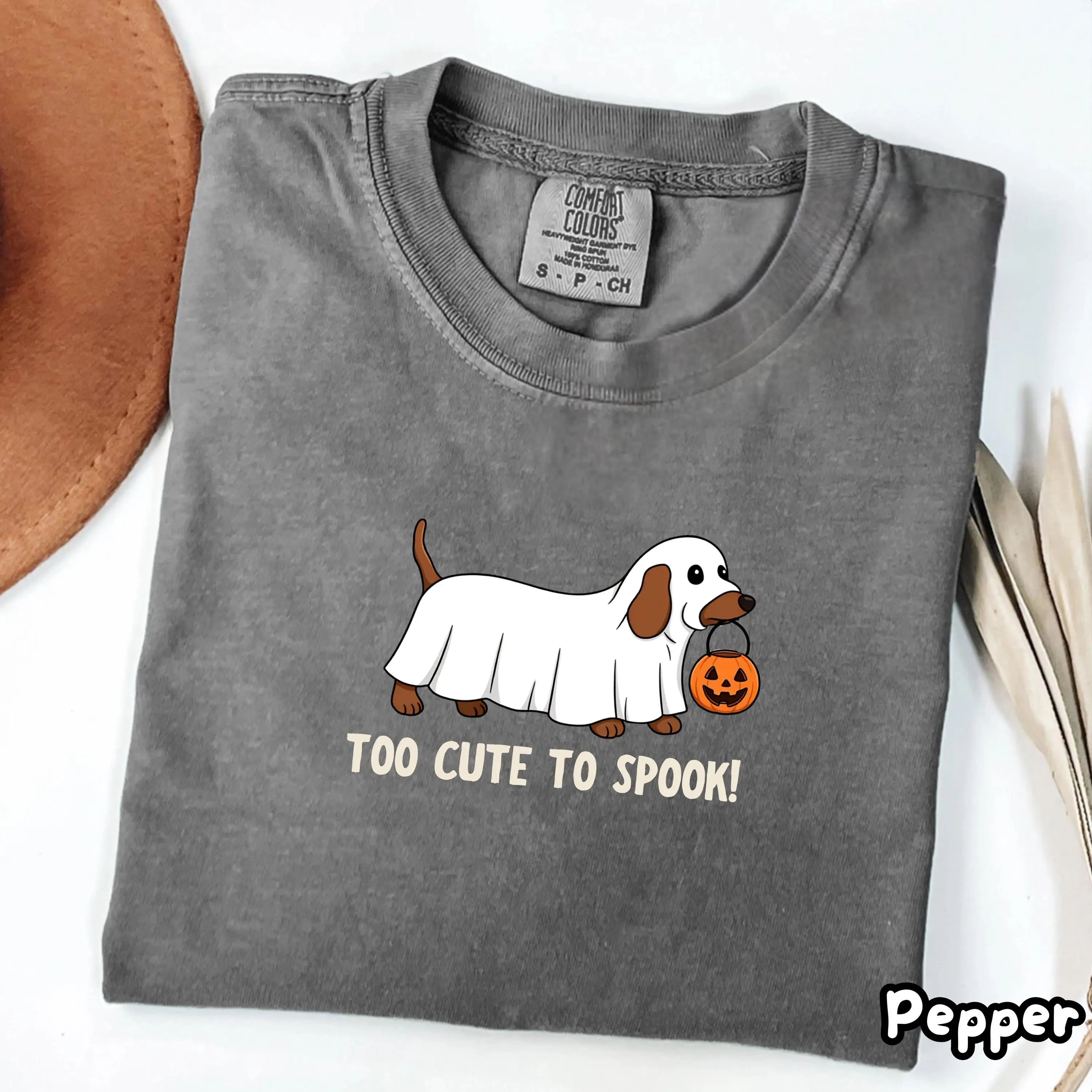 Comfort Colors Too Cute Too Spook Dachshund Ghost Shirt, Halloween Wiener Doxie Dog Tee, Pumpkin Autumn Lover Gift - photo 5