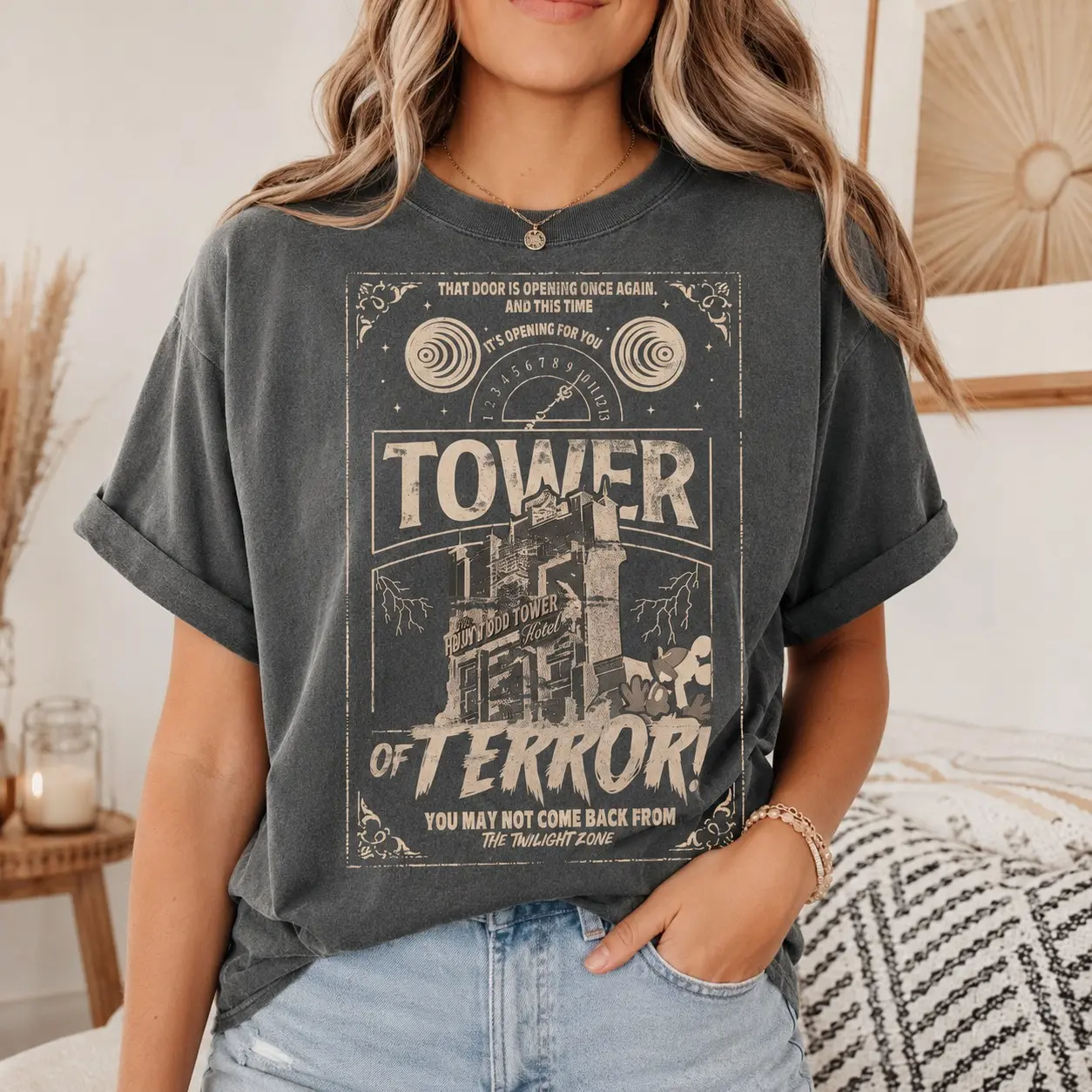 Comfort Colors Tower Of Terror Hollywood Hotel Shirt for Women, Retro Spooky Theme Park Vacation Tee, Summer Sister Gift - photo 1