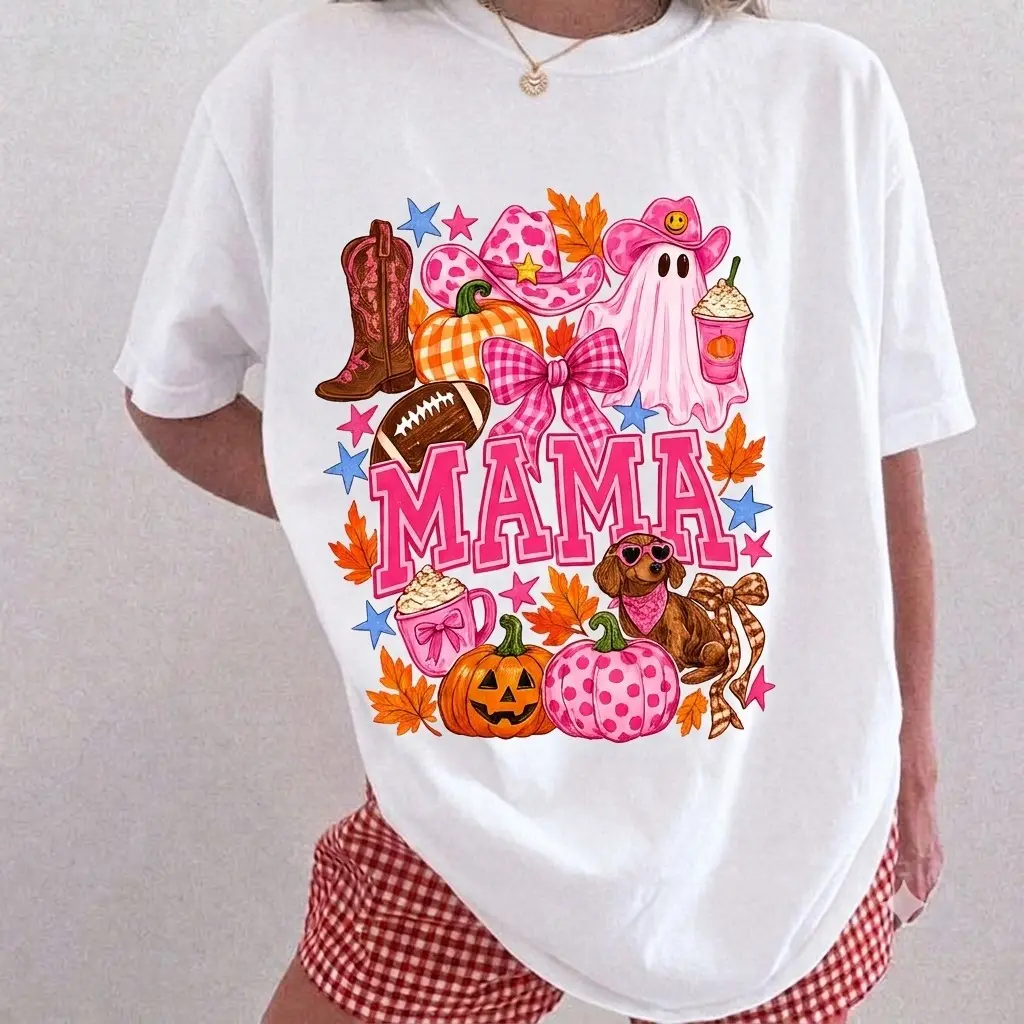 Comfort Colors Fall Mama Western Cowgirl Ghost T-Shirt, Pink Coquette Vintage Autumn Trendy Graphic Tee - photo 2