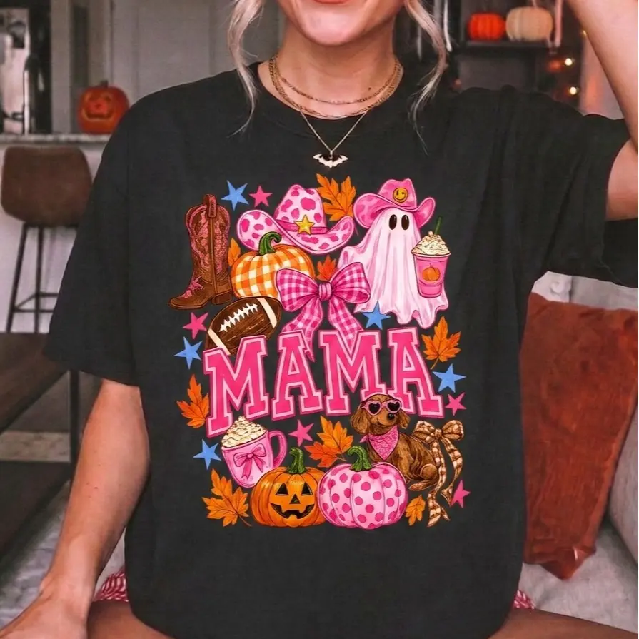 Comfort Colors Fall Mama Western Cowgirl Ghost T-Shirt, Pink Coquette Vintage Autumn Trendy Graphic Tee - photo 3