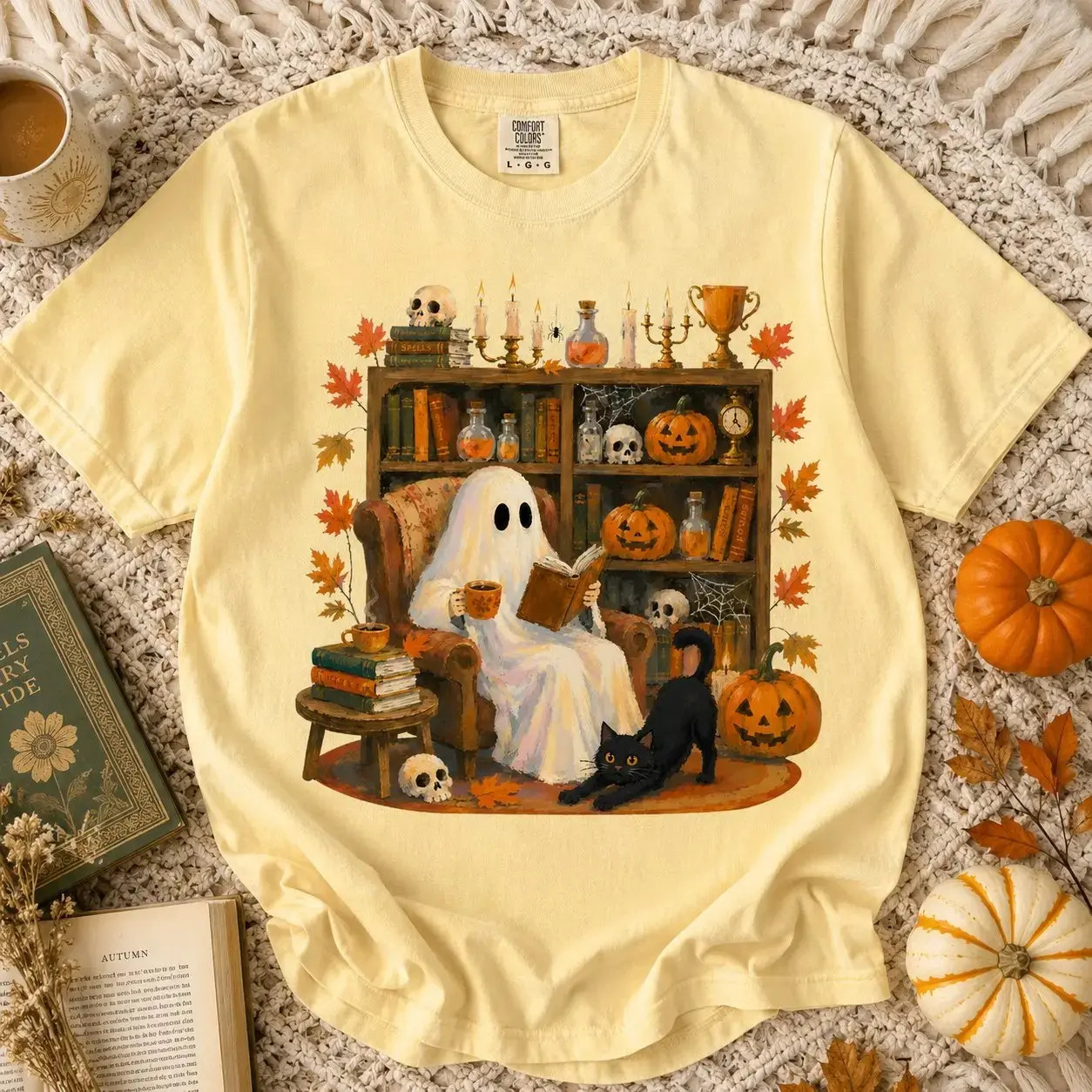 Comfort Colors Trendy Halloween Ghost Pattern Shirt for Women, Family Matching Cozy Fall Festival Top