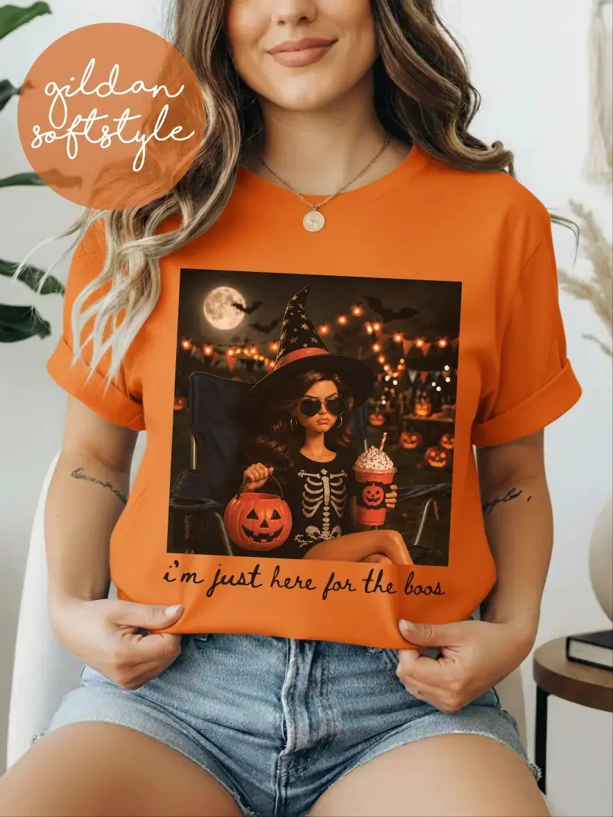 Comfort Colors Trendy Halloween Witch Doll Shirt, Retro Pumpkin Spice Latte Spooky Season Graphic Tee