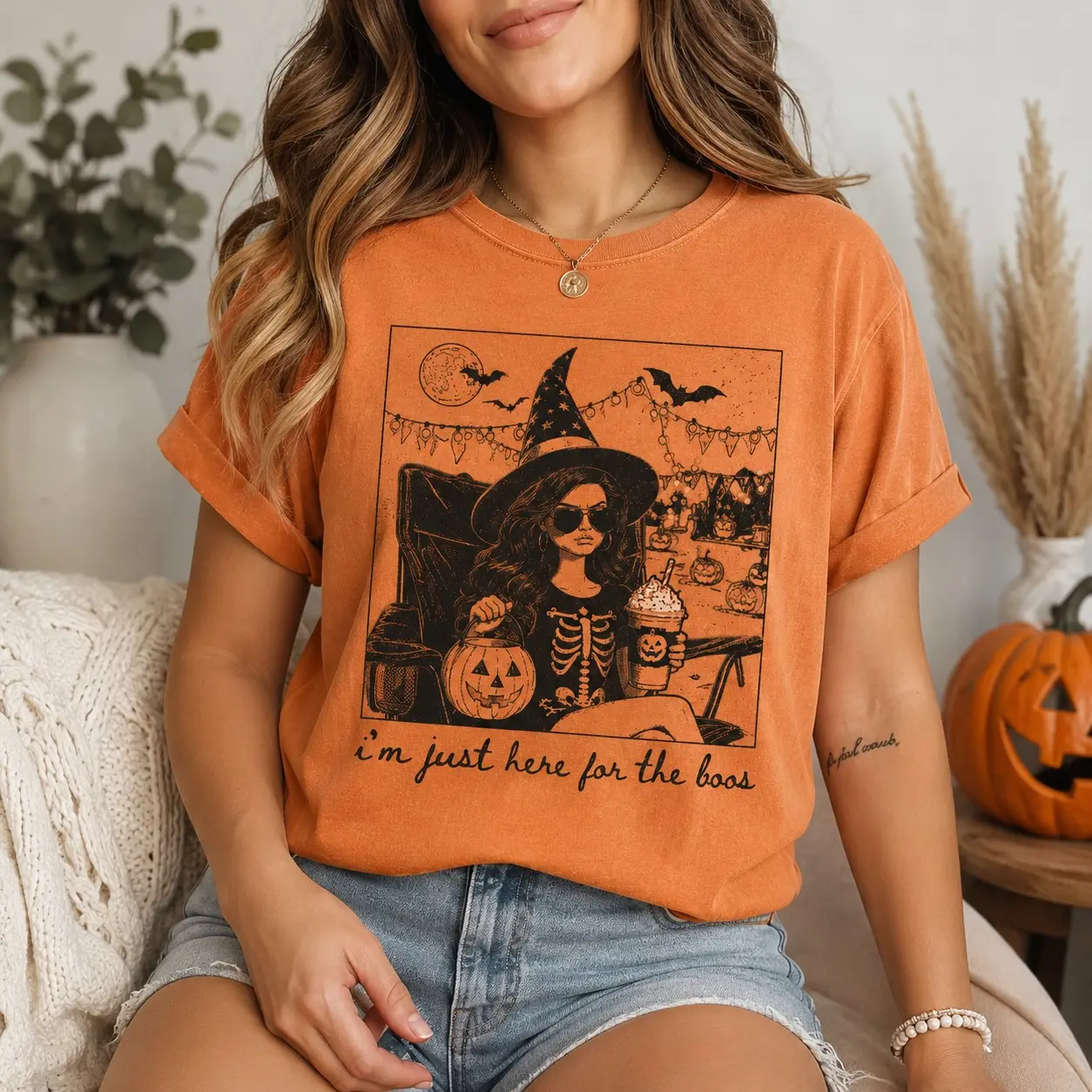 Comfort Colors Trendy Halloween Witch Doll Shirt, Retro Pumpkin Spice Latte Spooky Season Graphic Tee - photo 3