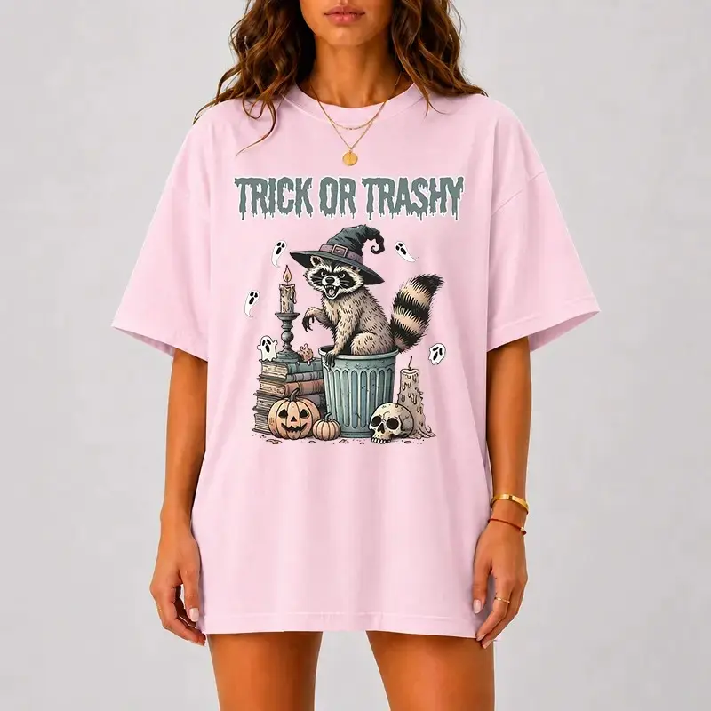 Comfort Colors Trick Or Trash Raccoon Halloween Shirt, Funny Spooky Panda Tee, Cute Vintage Fall Women Top - photo 4