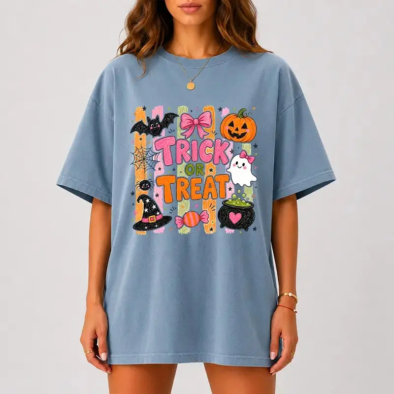 Comfort Colors Trick Or Treat Halloween Shirt, Cute Ghost Pumpkin Kawaii Spooky Season Tee, Funny Fall Gift - photo 5