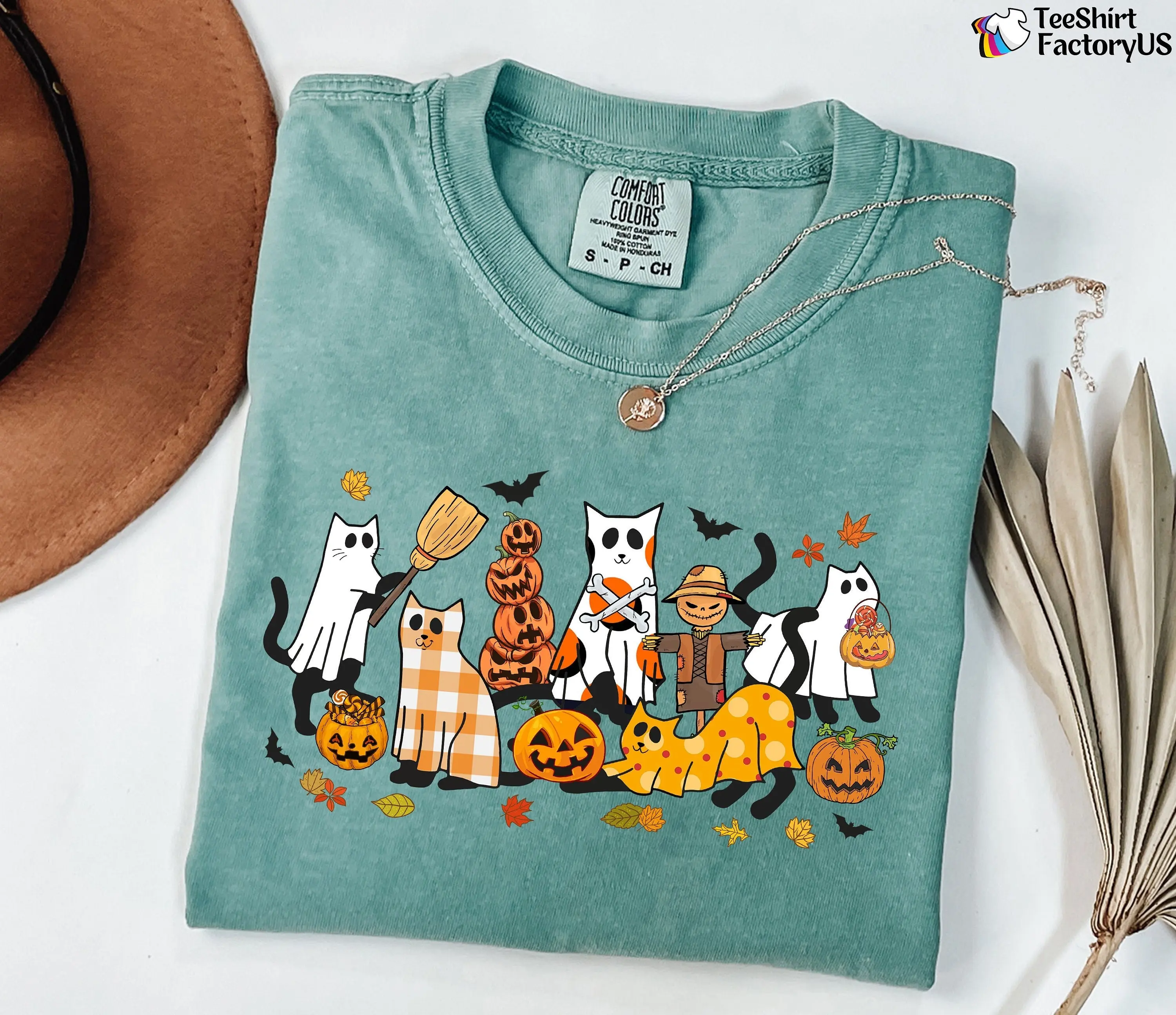 Comfort Colors Cute Ghost Cat Shirt, Funny Black Kitty Halloween Tee, Feline Lover Fall Gift