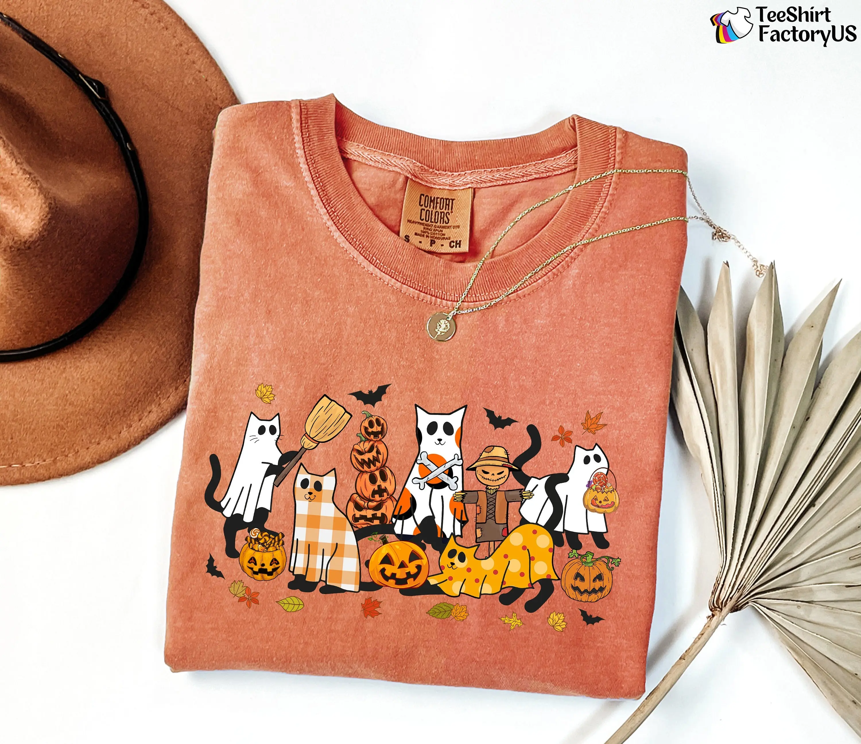Comfort Colors Cute Ghost Cat Shirt, Funny Black Kitty Halloween Tee, Feline Lover Fall Gift - photo 2