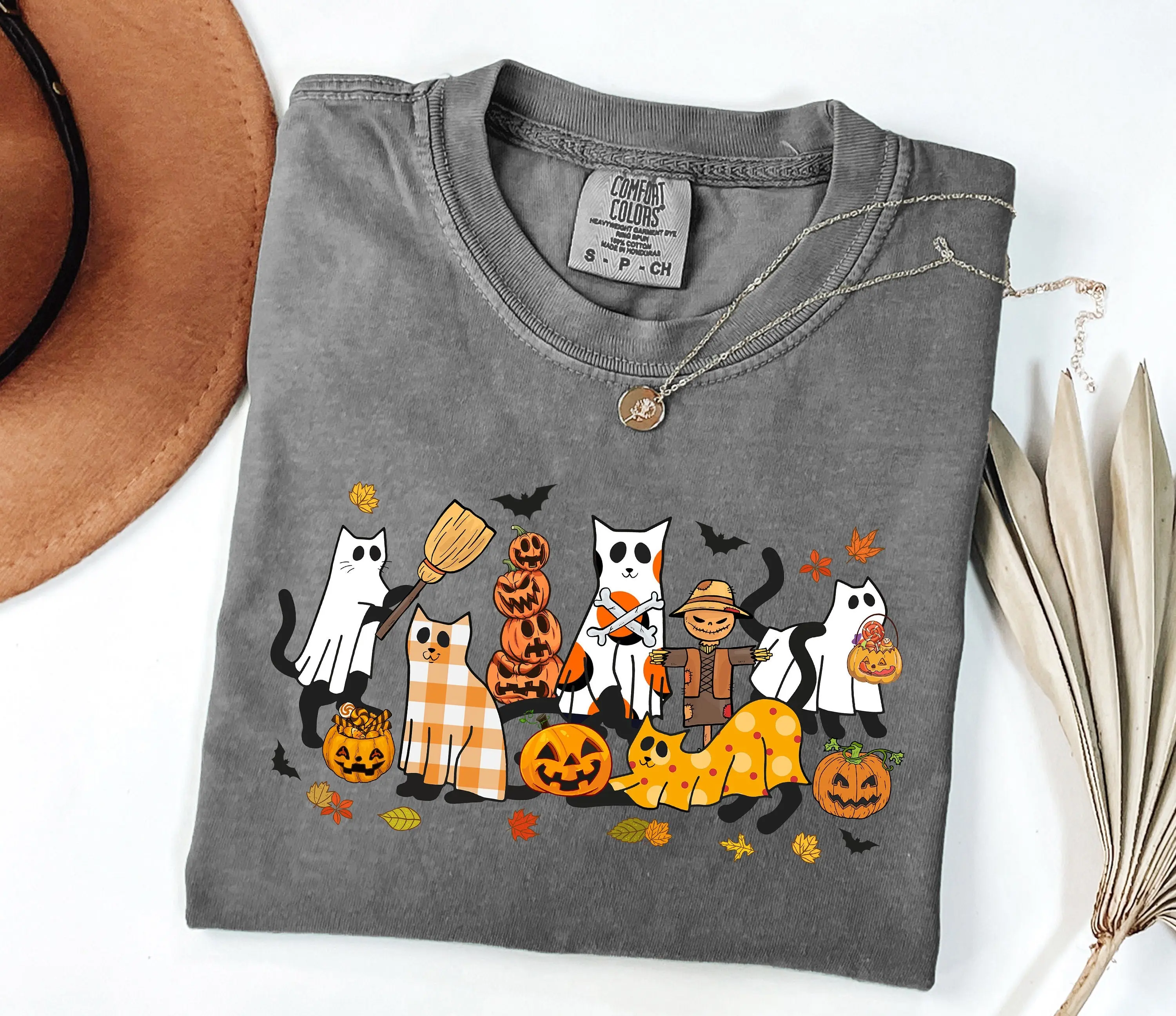 Comfort Colors Cute Ghost Cat Shirt, Funny Black Kitty Halloween Tee, Feline Lover Fall Gift - photo 3
