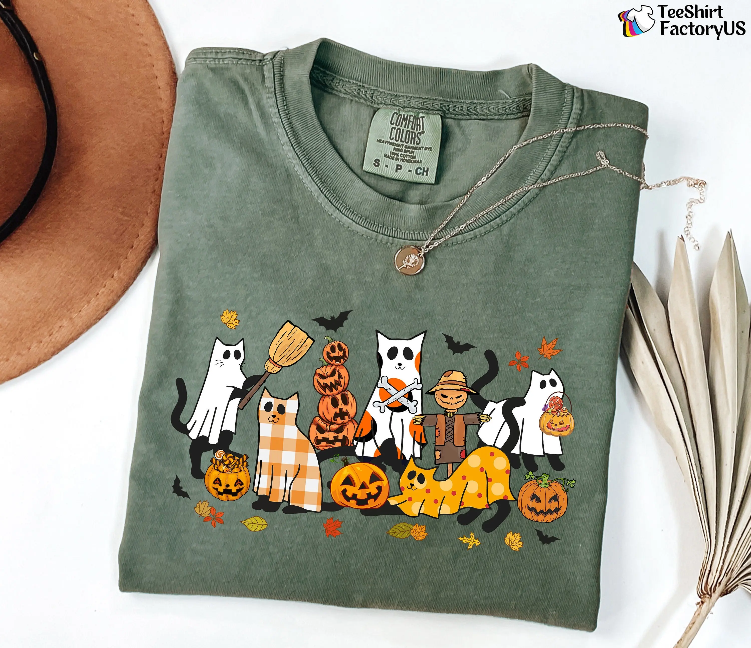 Comfort Colors Cute Ghost Cat Shirt, Funny Black Kitty Halloween Tee, Feline Lover Fall Gift - photo 4