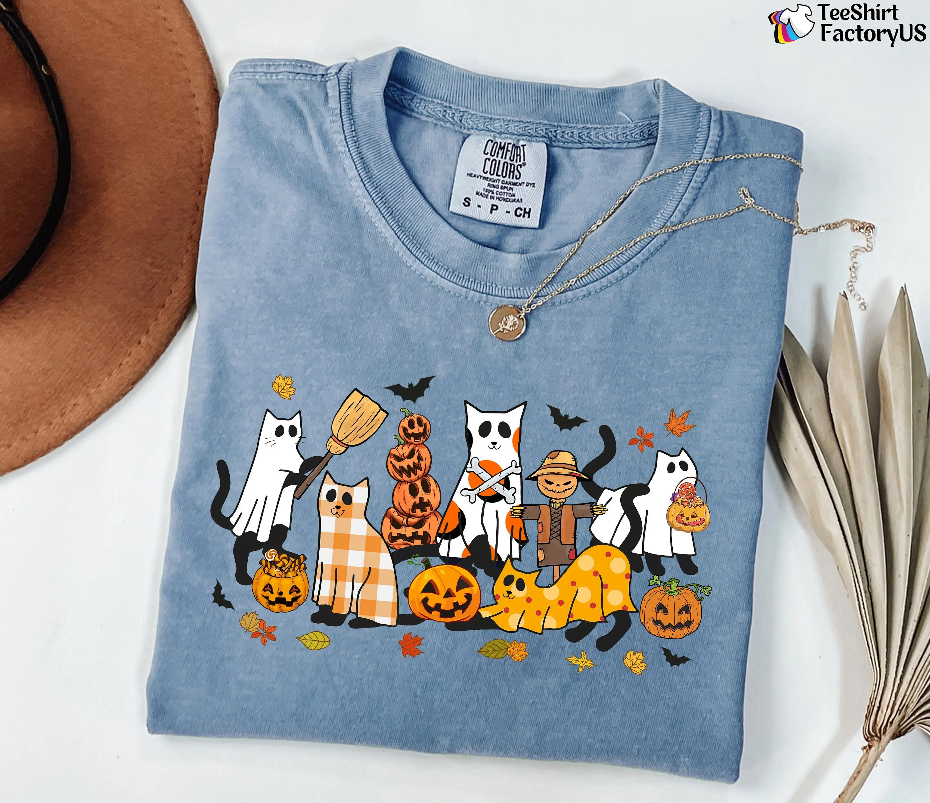 Comfort Colors Cute Ghost Cat Shirt, Funny Black Kitty Halloween Tee, Feline Lover Fall Gift - photo 5