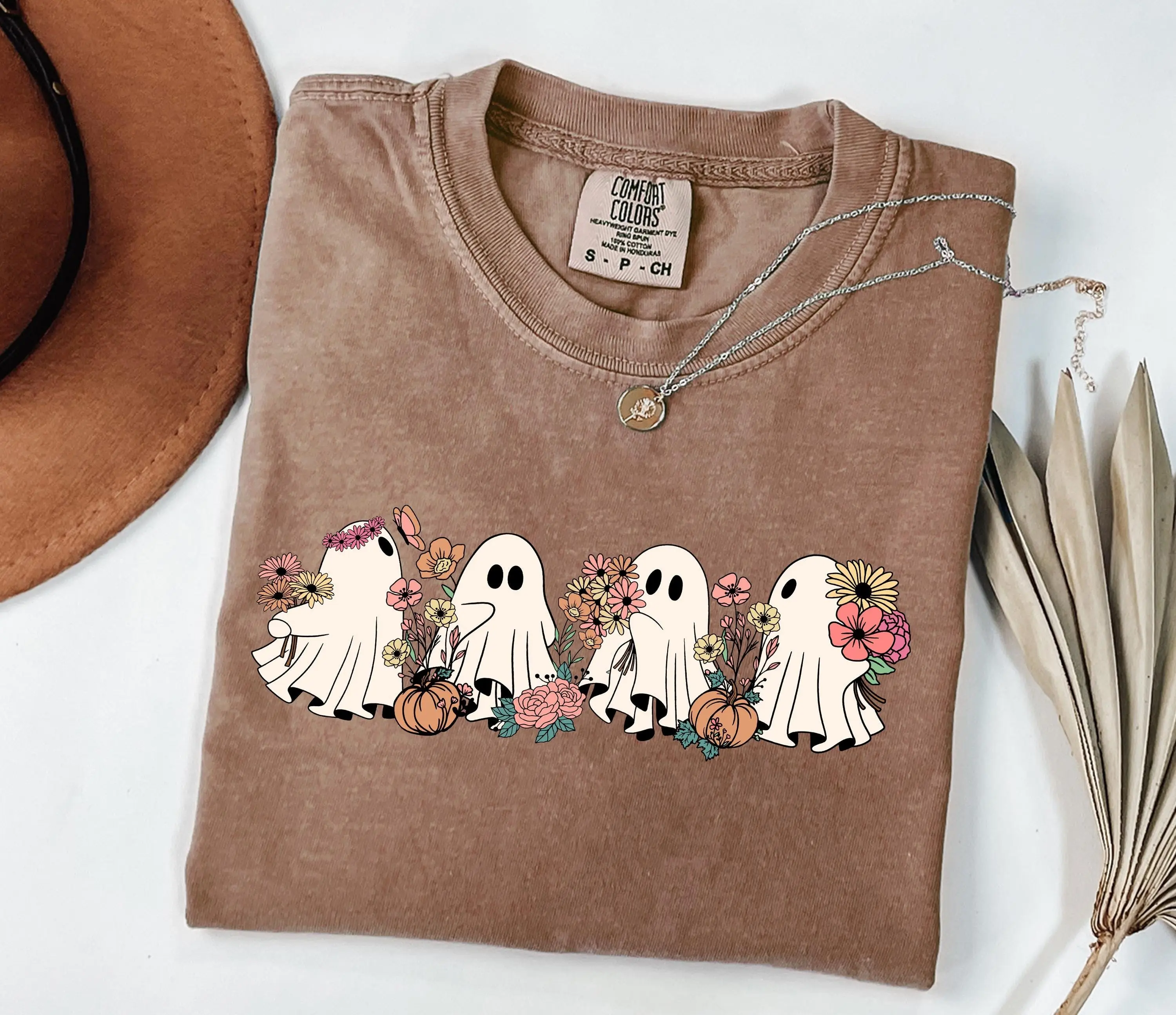 Comfort Colors Cute Ghost Floral Shirt, Spooky Season Tee, Halloween Party Outfit Gift for Women - photo 4