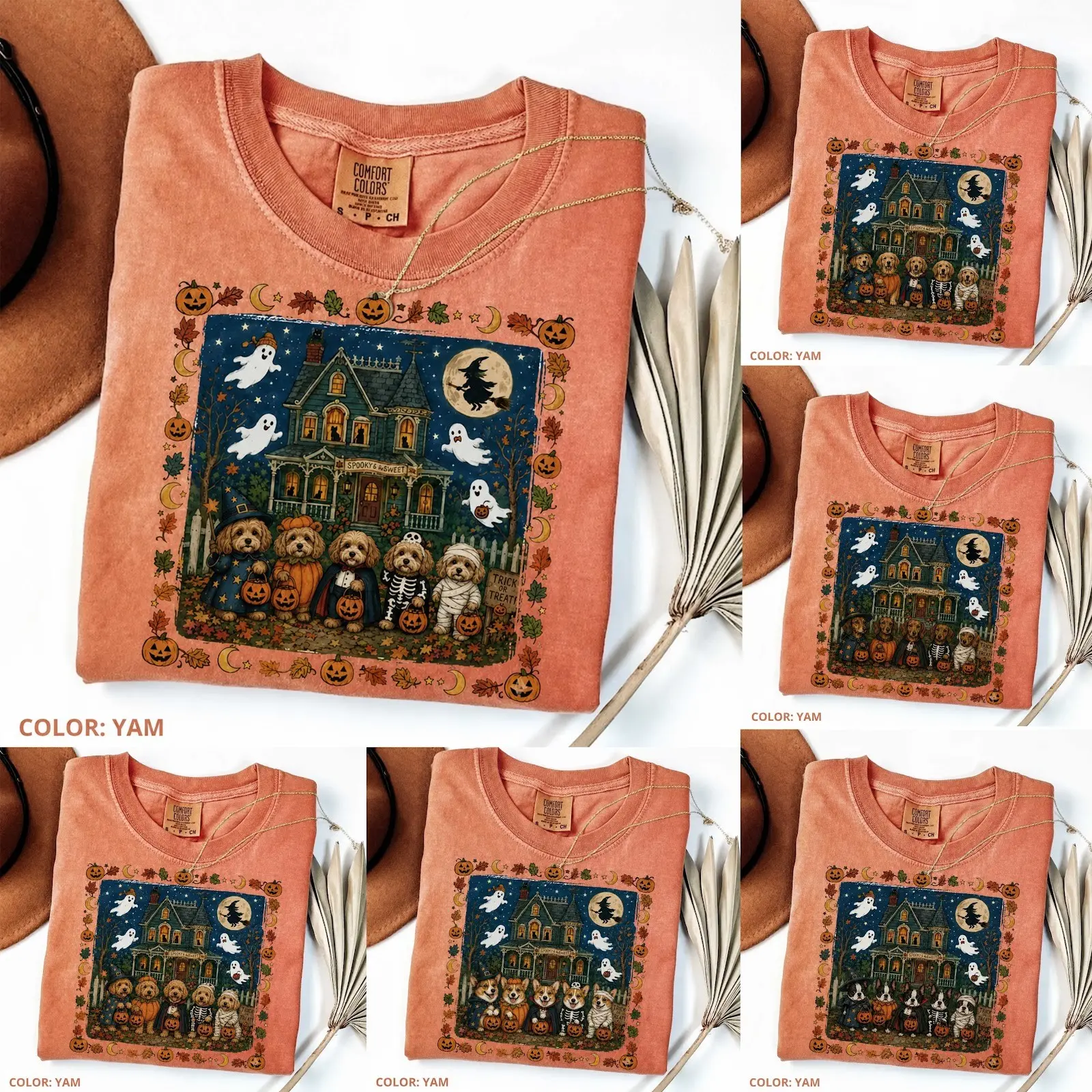 Comfort Colors Vintage 90s Dog Breed Halloween Shirt, Trick or Treat Haunted House Graphic Tee, Pumpkin Lover Gift
