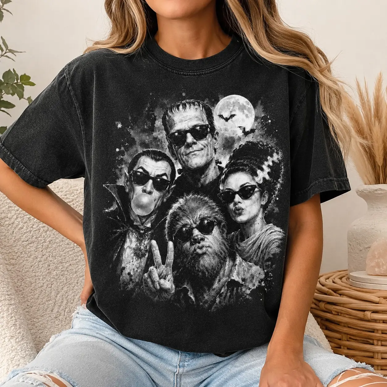 Comfort Colors Vintage Classic Monsters Sunglasses Shirt, Halloween Party Graphic Tee, Spooky Retro Horror October Friends Gift
