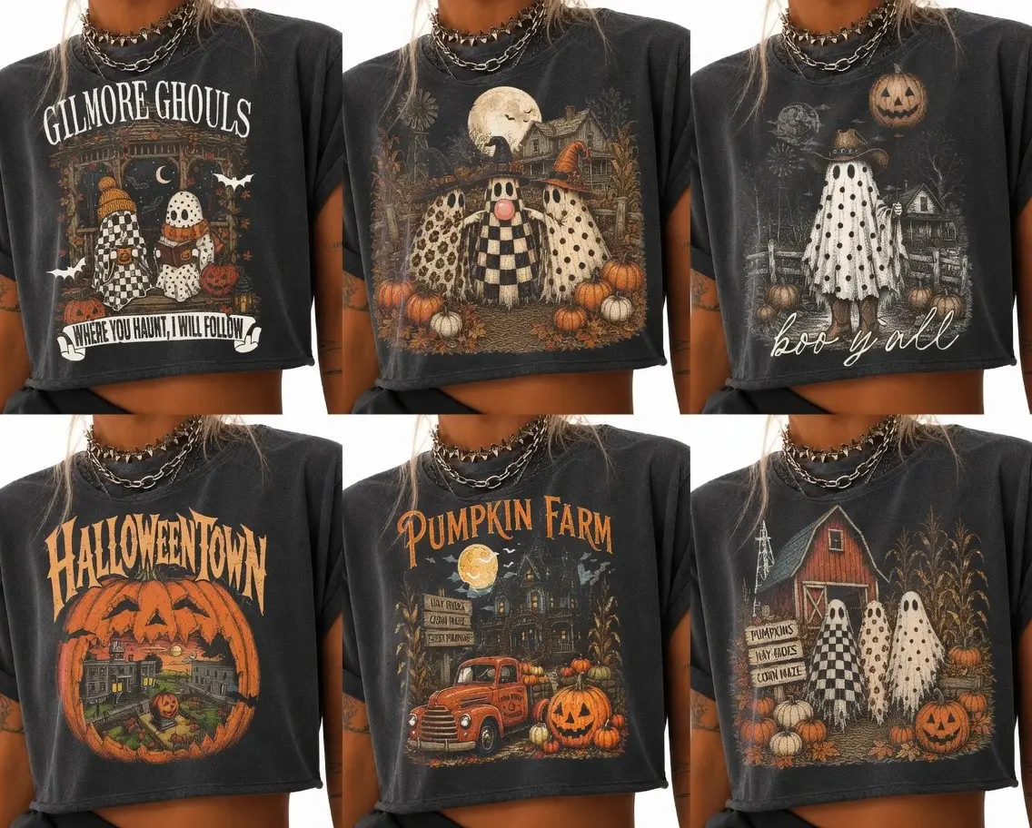 Comfort Colors Vintage Halloween Shirt Bundle, Retro Spooky Season Sublimation, Farmhouse Ghost Pumpkin Graphic Tee