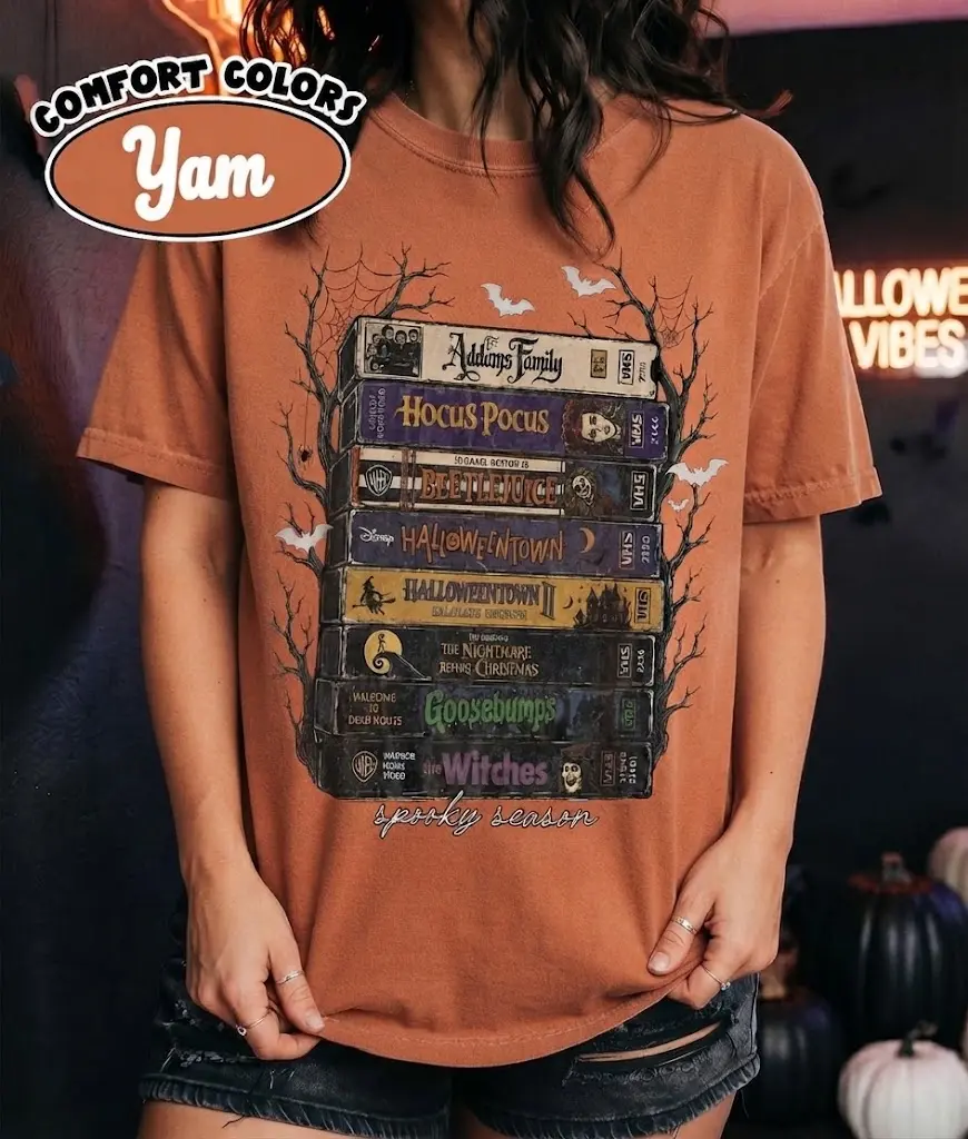 Comfort Colors Vintage Halloween VHS Shirt, Retro Spooky Season Movie Tee, Funny Fall Gift