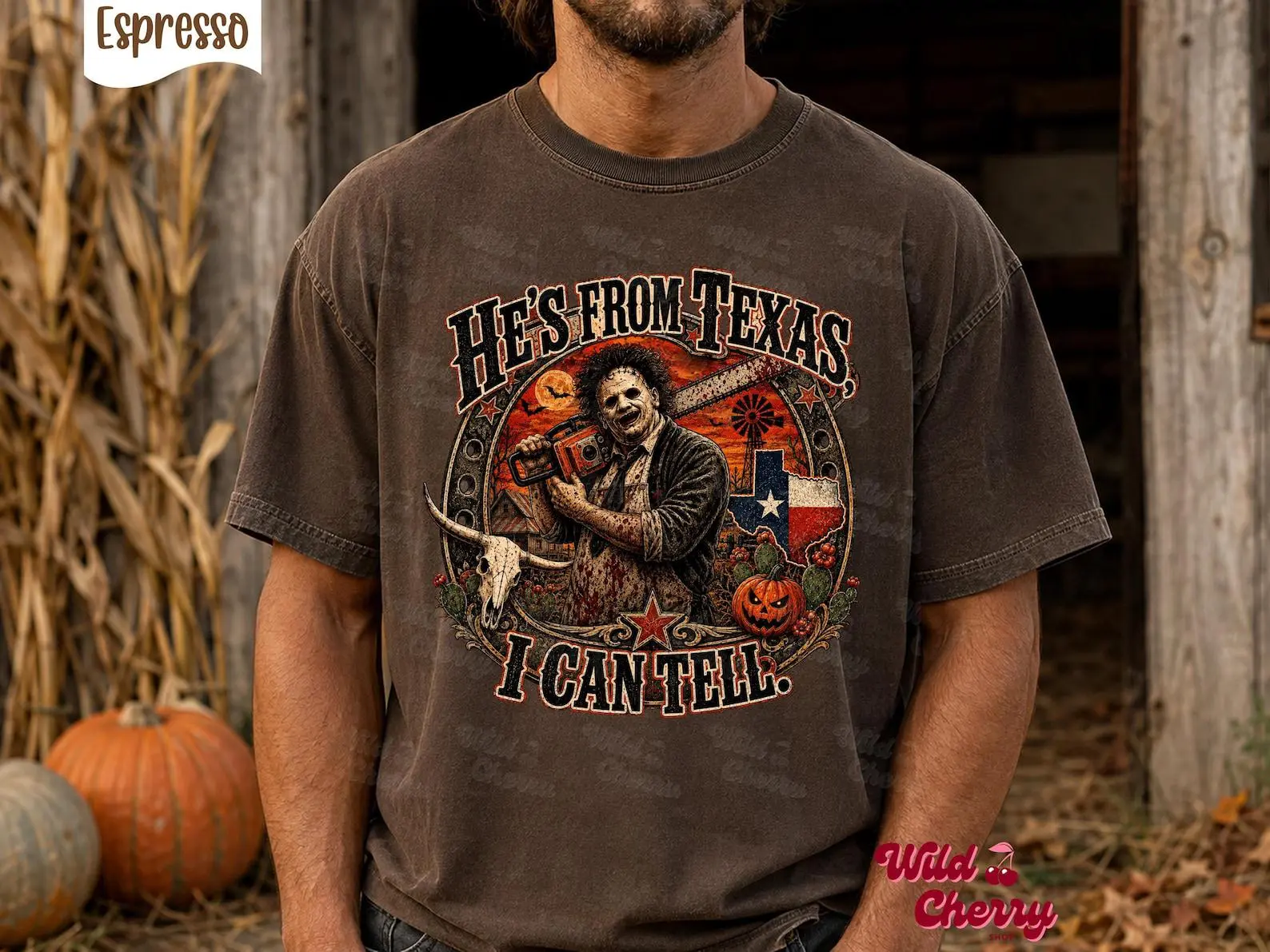 Comfort Colors Vintage He's From Texas I Can Tell Shirt, Western Horror Halloween Graphic Tee