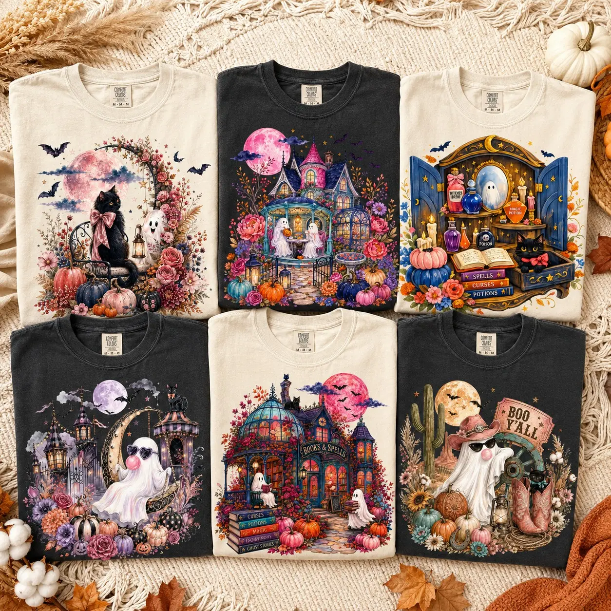 Comfort Colors Vintage Spooky Ghosts Haunted House Shirt, Cute Gothic Halloween Party October Graphic Tee for Women