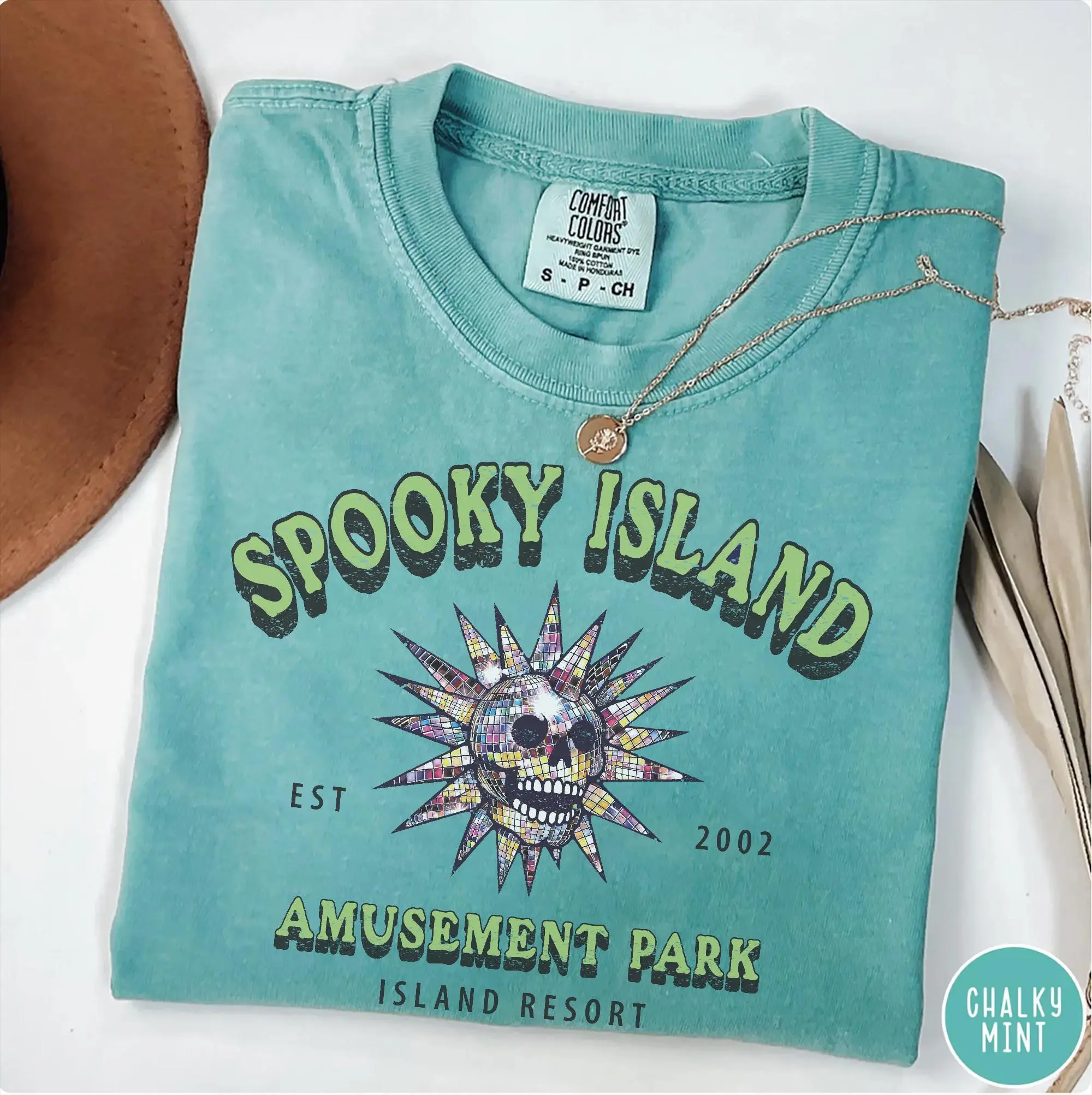 Comfort Colors Vintage Spooky Island T-Shirt, Retro Disco Skull Graphic Tee, 90s Cartoon Movie Halloween Gift