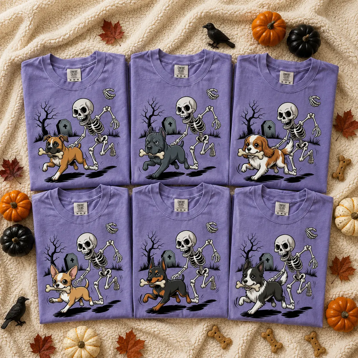 Comfort Colors Violet 50+ Custom Dog Breed Halloween Skeleton Tee, Funny Spooky Season Pet Lover Graphic Shirt - photo 2