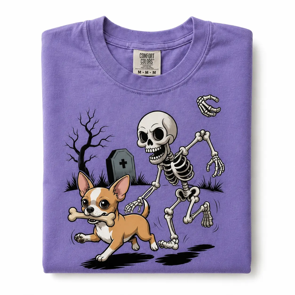 Comfort Colors Violet 50+ Custom Dog Breed Halloween Skeleton Tee, Funny Spooky Season Pet Lover Graphic Shirt - photo 3