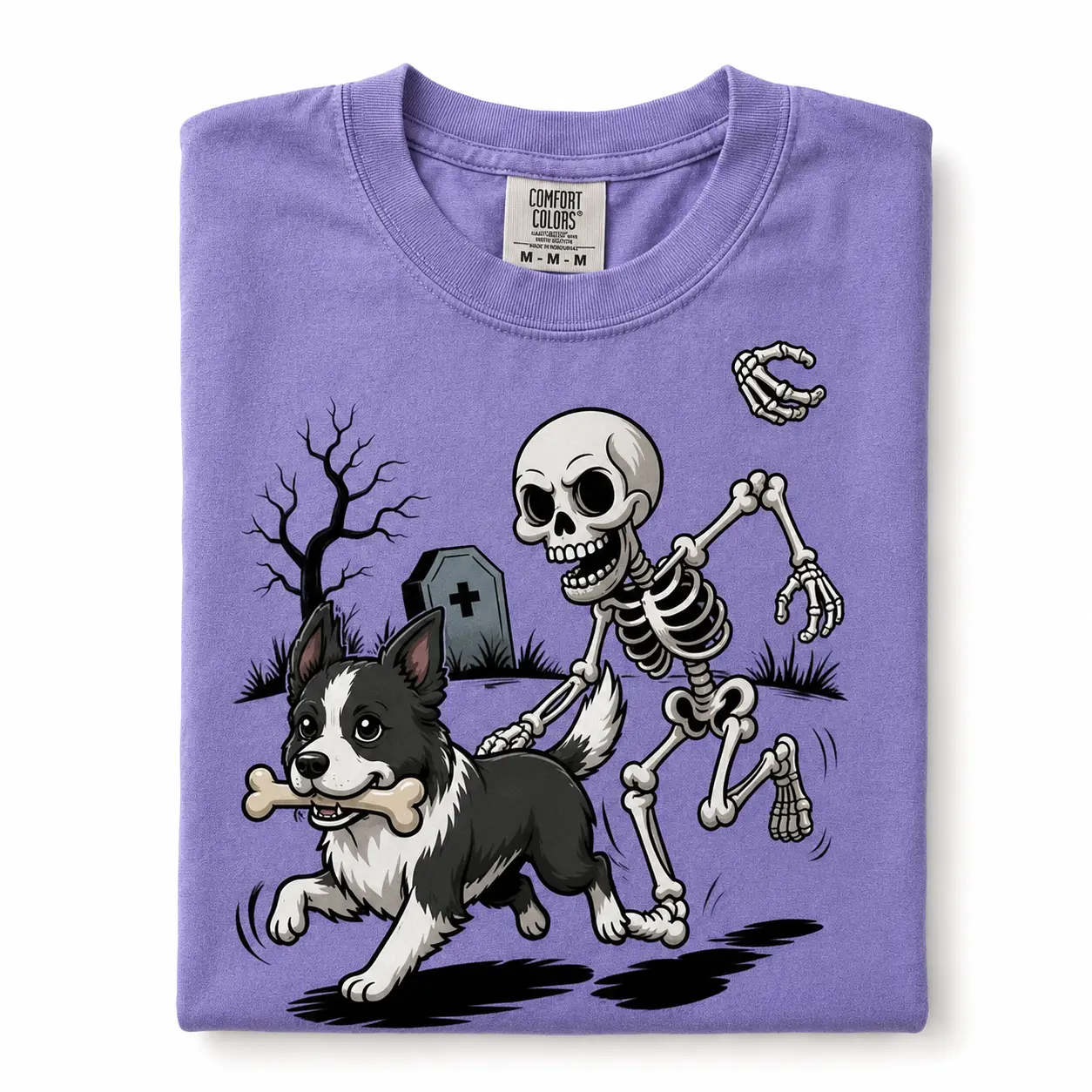 Comfort Colors Violet 50+ Custom Dog Breed Halloween Skeleton Tee, Funny Spooky Season Pet Lover Graphic Shirt - photo 4