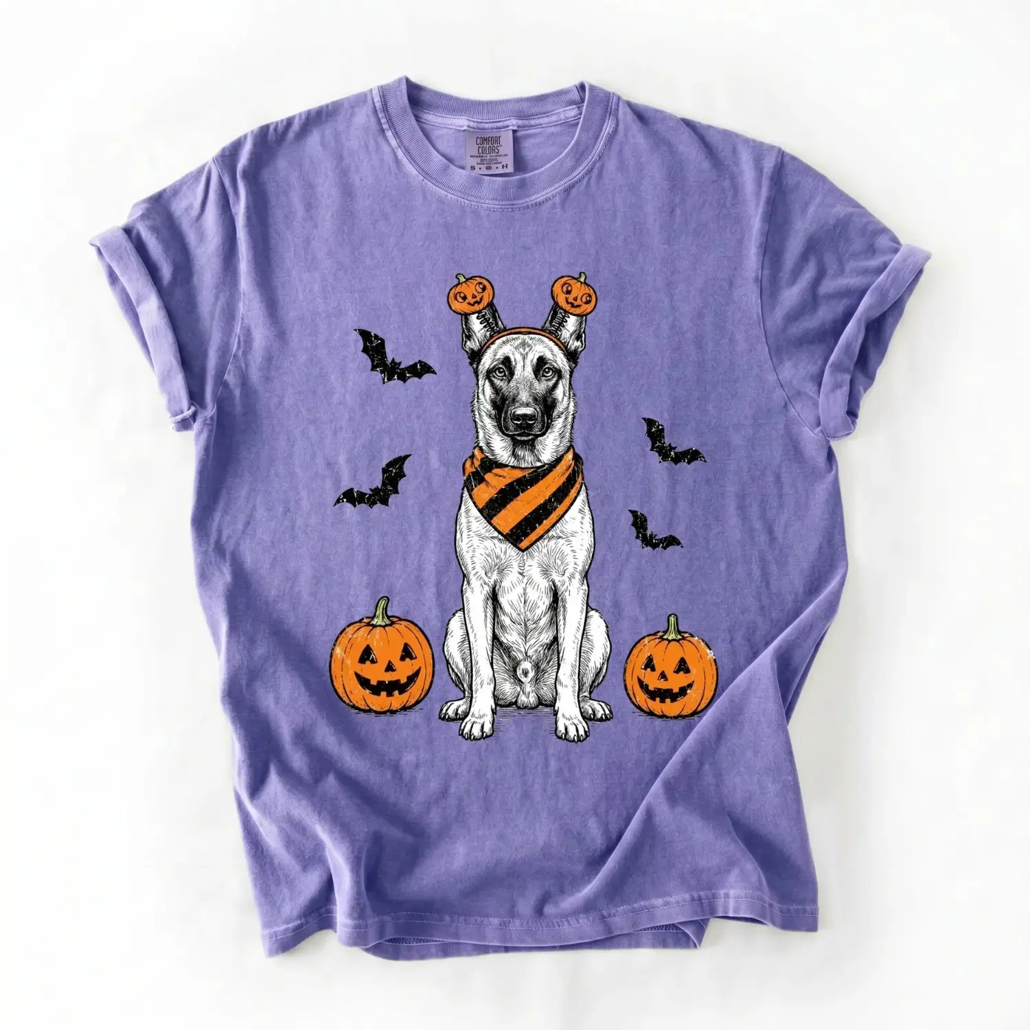 Comfort Colors Violet Halloween 50 Dog Breeds Shirt, Cute Pumpkin Puppy Graphic Tee for Pet Moms and Lovers - photo 2