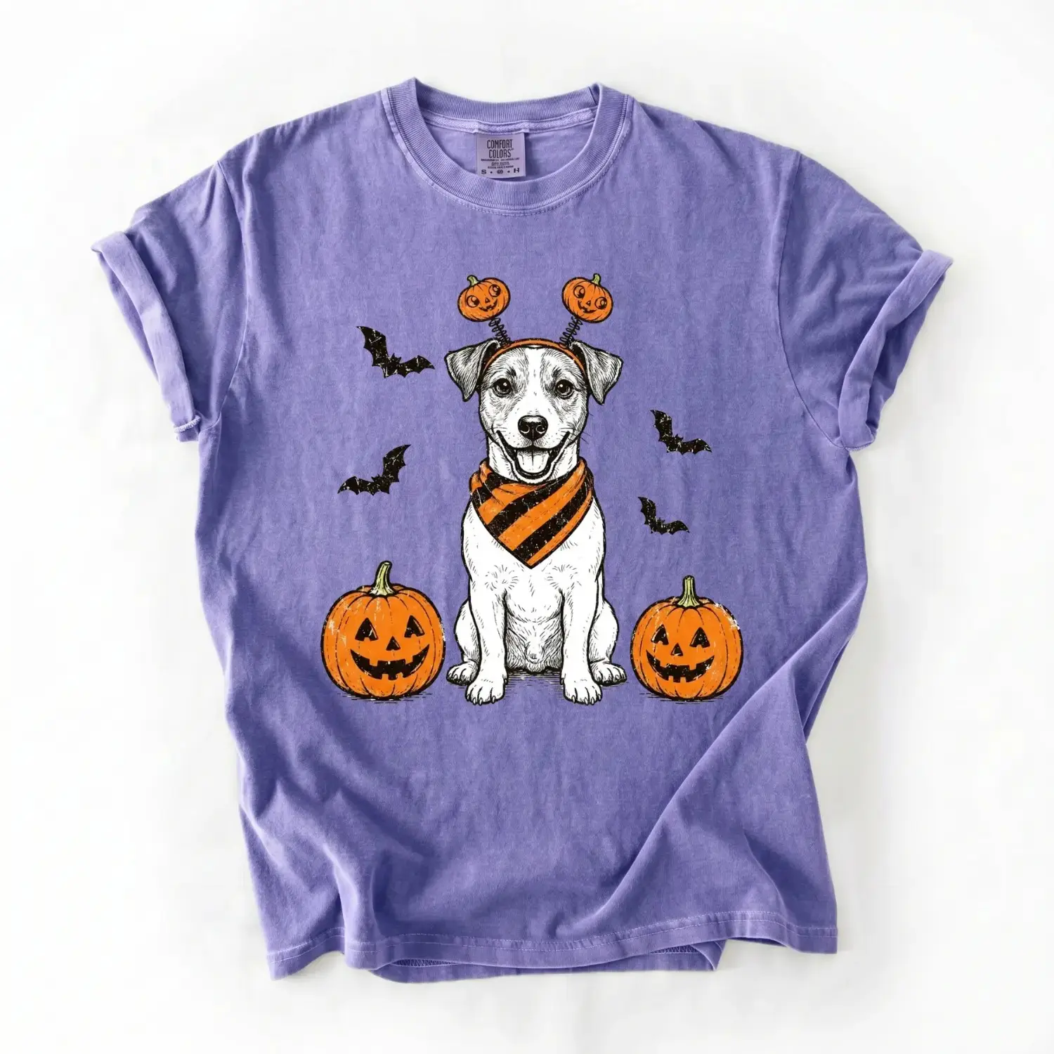 Comfort Colors Violet Halloween 50 Dog Breeds Shirt, Cute Pumpkin Puppy Graphic Tee for Pet Moms and Lovers - photo 4