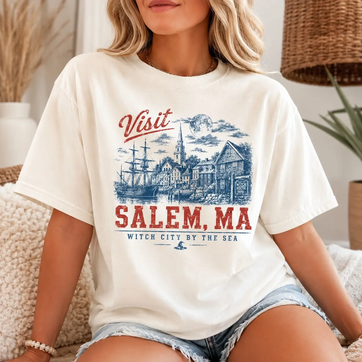 Comfort Colors Visit Salem MA Witch City by the Sea Shirt, Detailed Nautical October Tee for Ladies, Autumn Holiday Gift