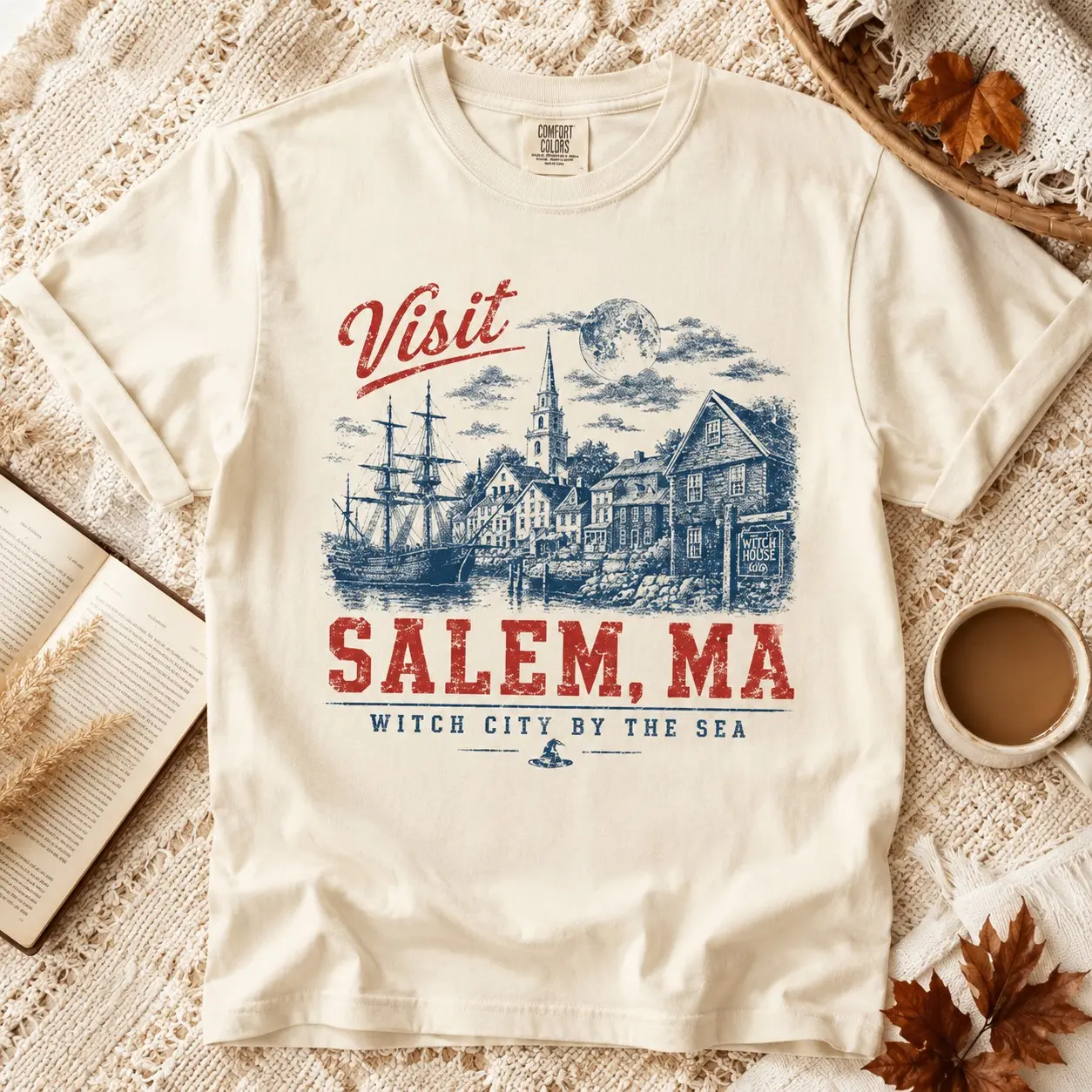 Comfort Colors Visit Salem MA Witch City by the Sea Shirt, Detailed Nautical October Tee for Ladies, Autumn Holiday Gift - photo 2