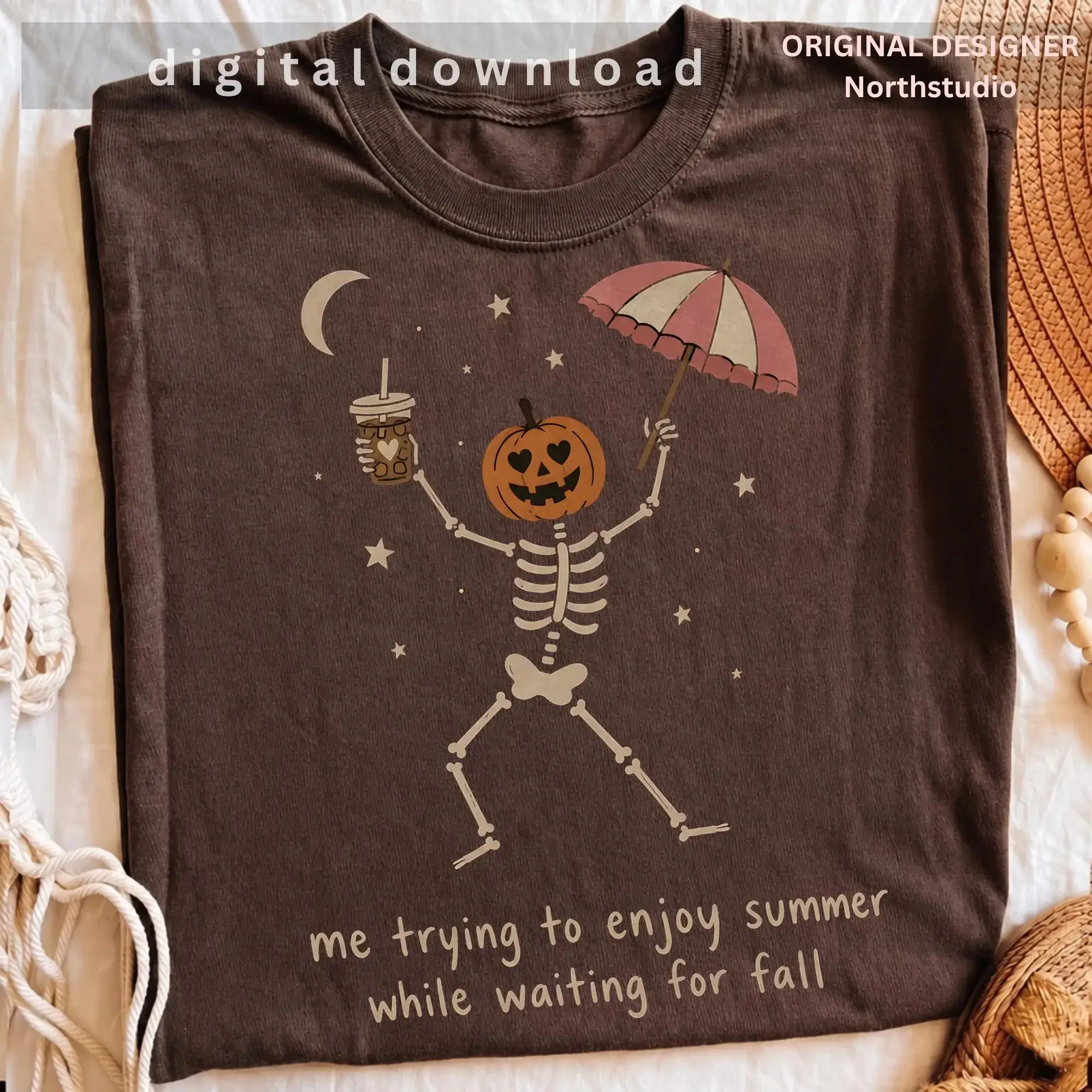 Comfort Colors Waiting For Fall Skeleton Pumpkin Womens Shirt, Funny Sarcastic Halloween Spooky Season Autumn Tee - photo 3