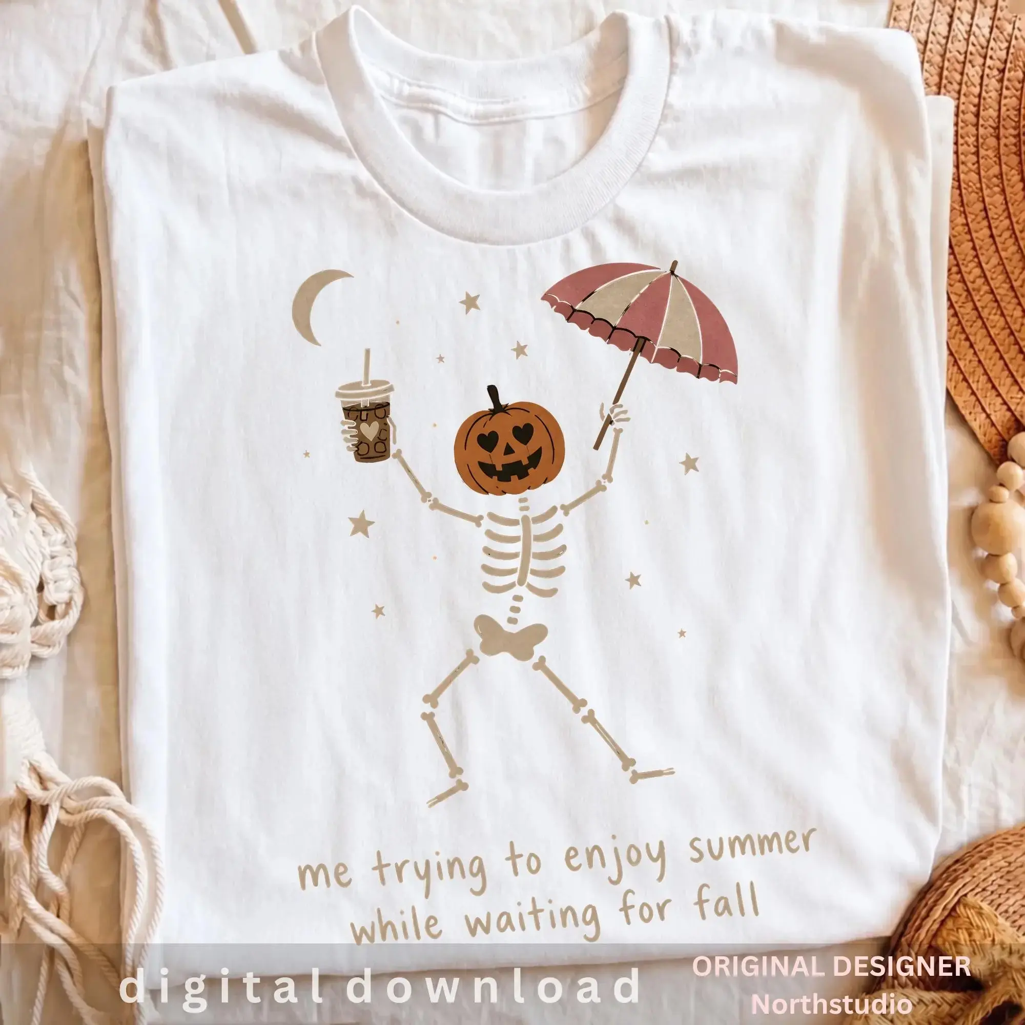 Comfort Colors Waiting For Fall Skeleton Pumpkin Womens Shirt, Funny Sarcastic Halloween Spooky Season Autumn Tee - photo 4