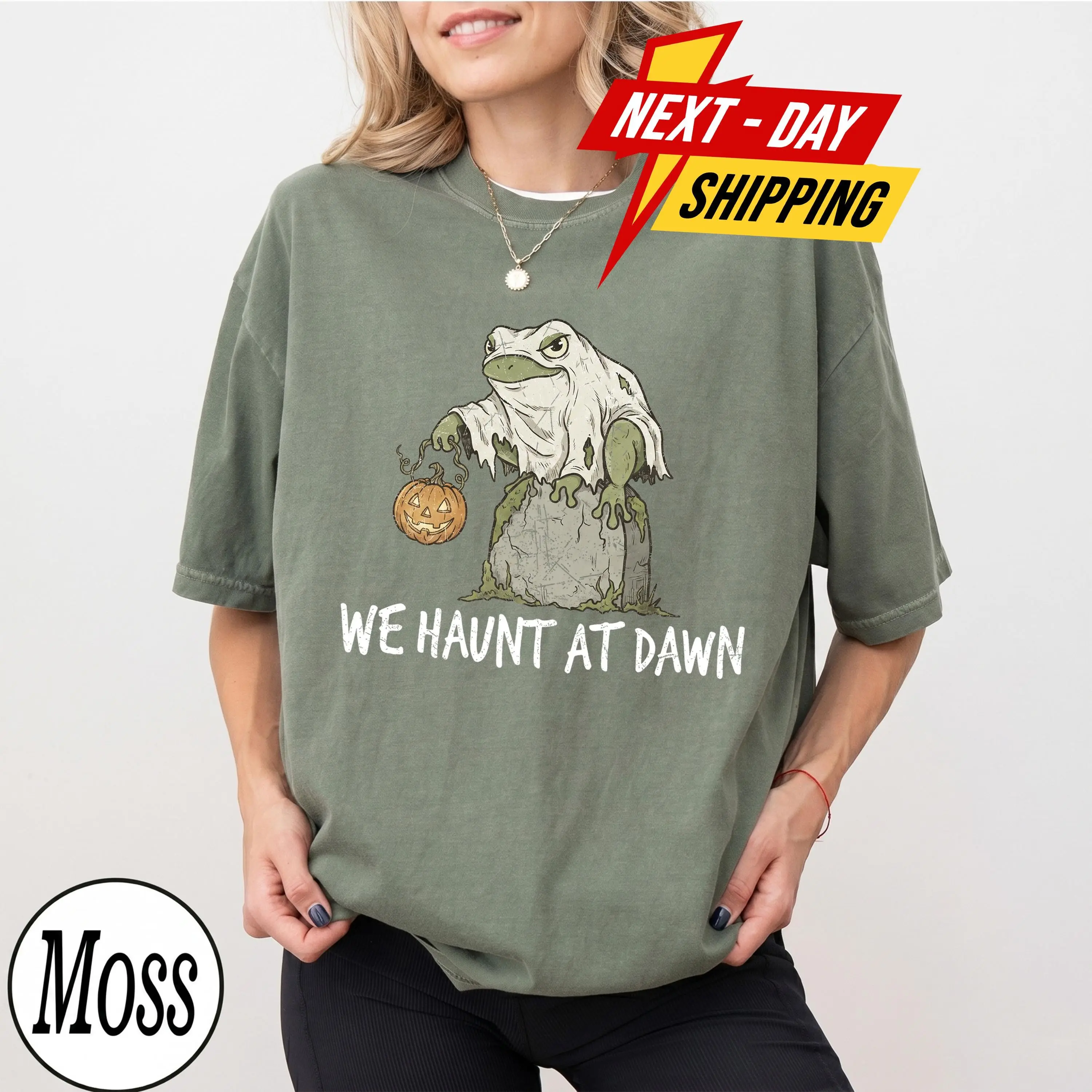 Comfort Colors We Haunt At Dawn Shirt, Ghost Frog Halloween Tee, Retro Cottagecore Pumpkin Toad Graphic Gift - photo 4