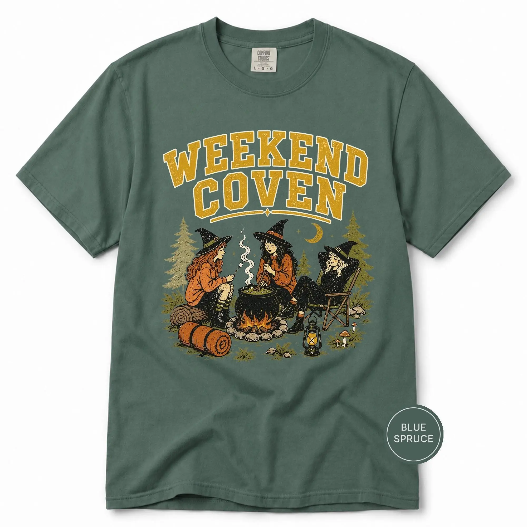 Comfort Colors Weekend Coven Shirt, Witch Camping Cauldron Campfire Graphic, Spooky Girls Trip Halloween Gift - photo 3