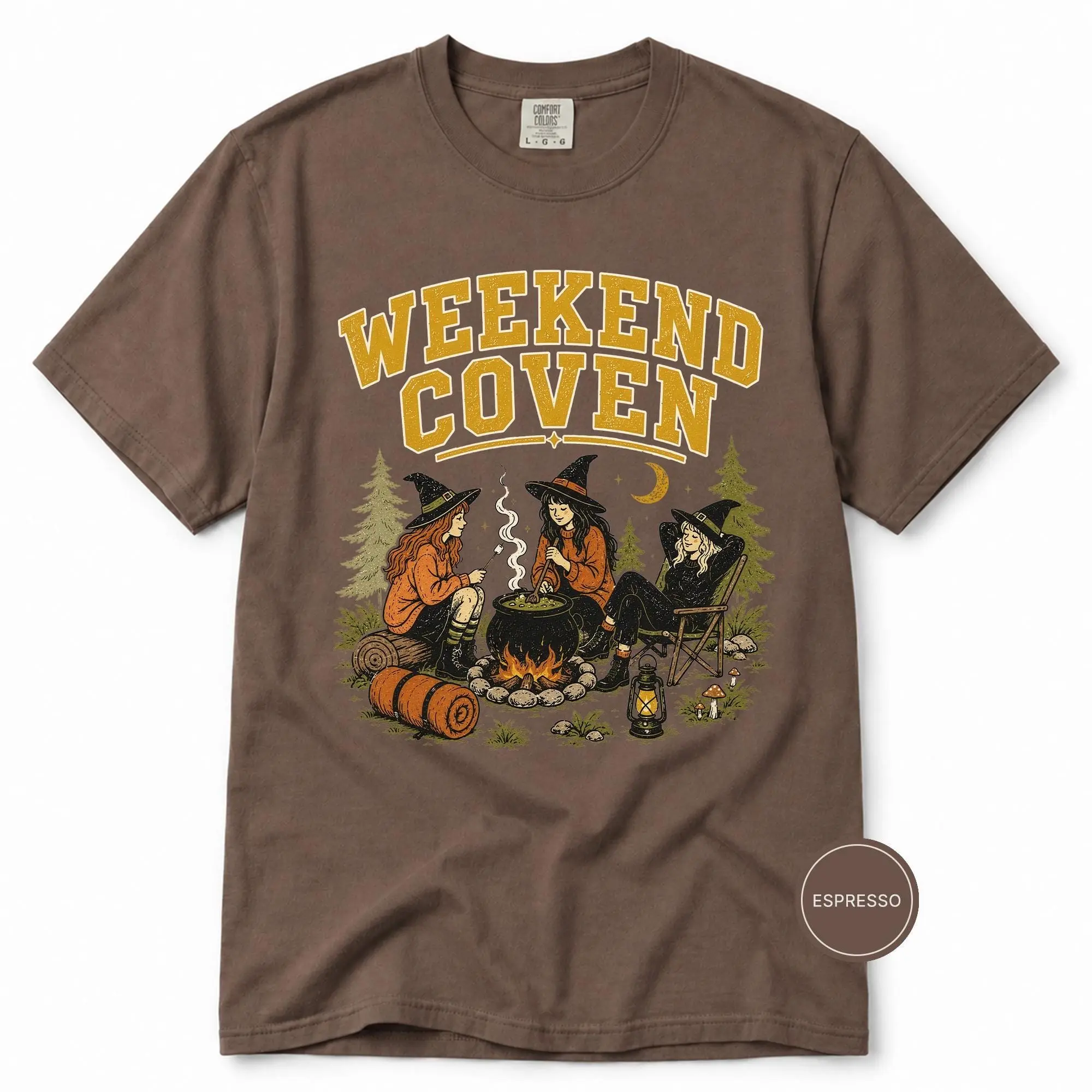 Comfort Colors Weekend Coven Shirt, Witch Camping Cauldron Campfire Graphic, Spooky Girls Trip Halloween Gift - photo 4